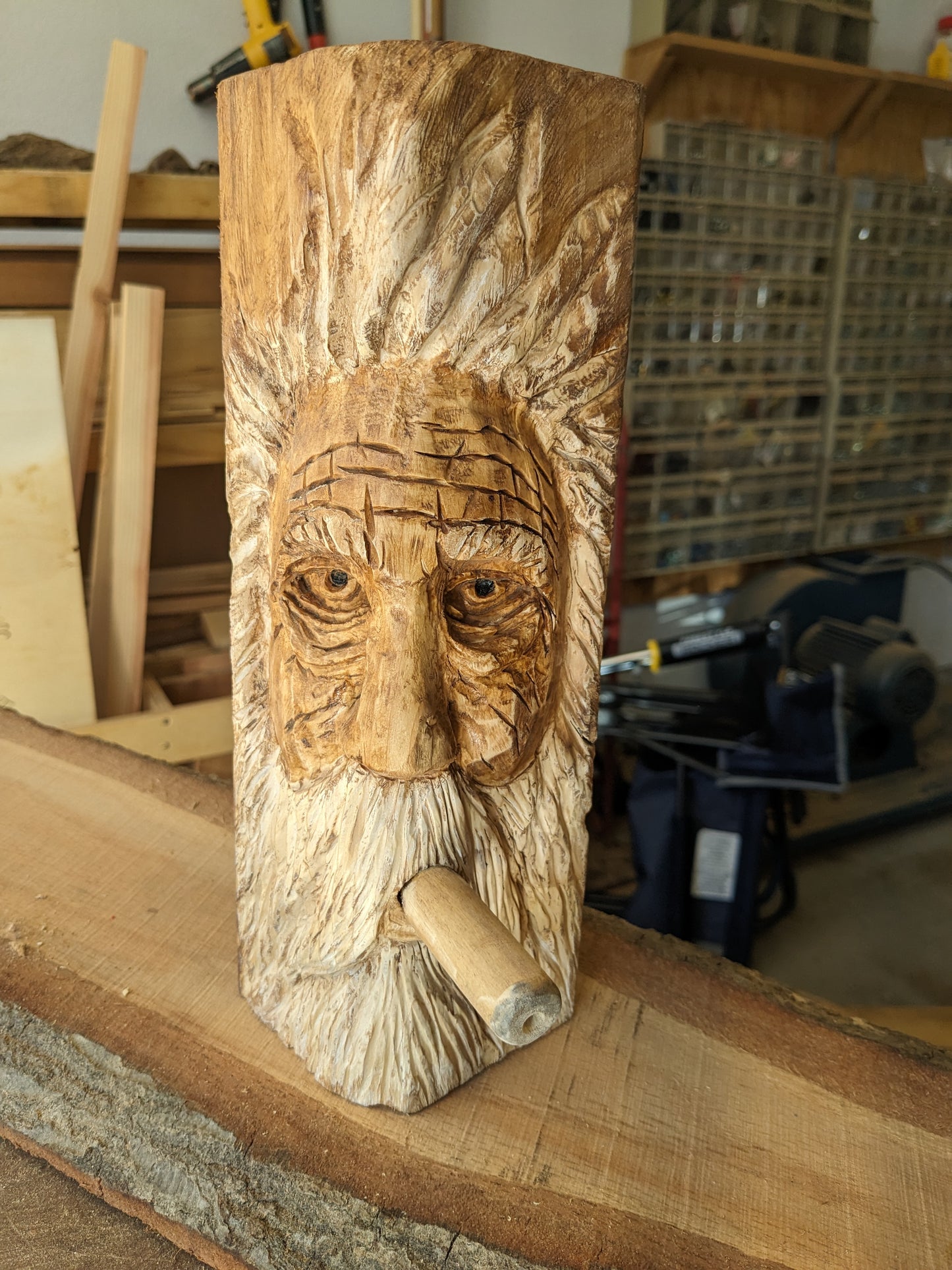 Carved Old Man Smoking Cigar - Actually Smokes