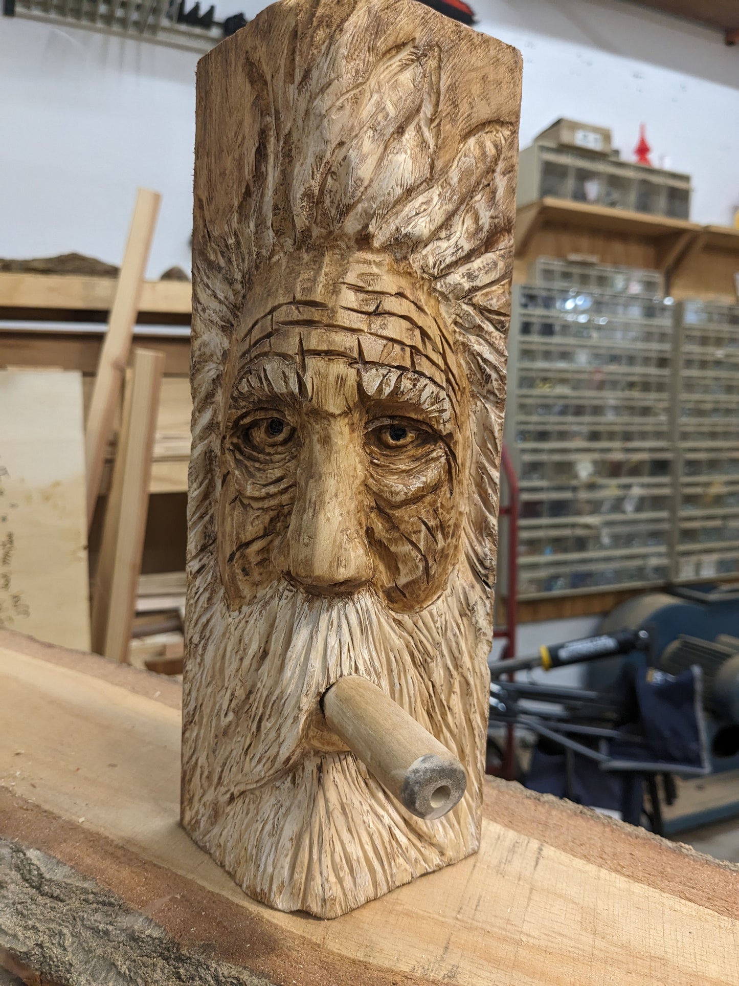 Carved Old Man Smoking Cigar - Actually Smokes