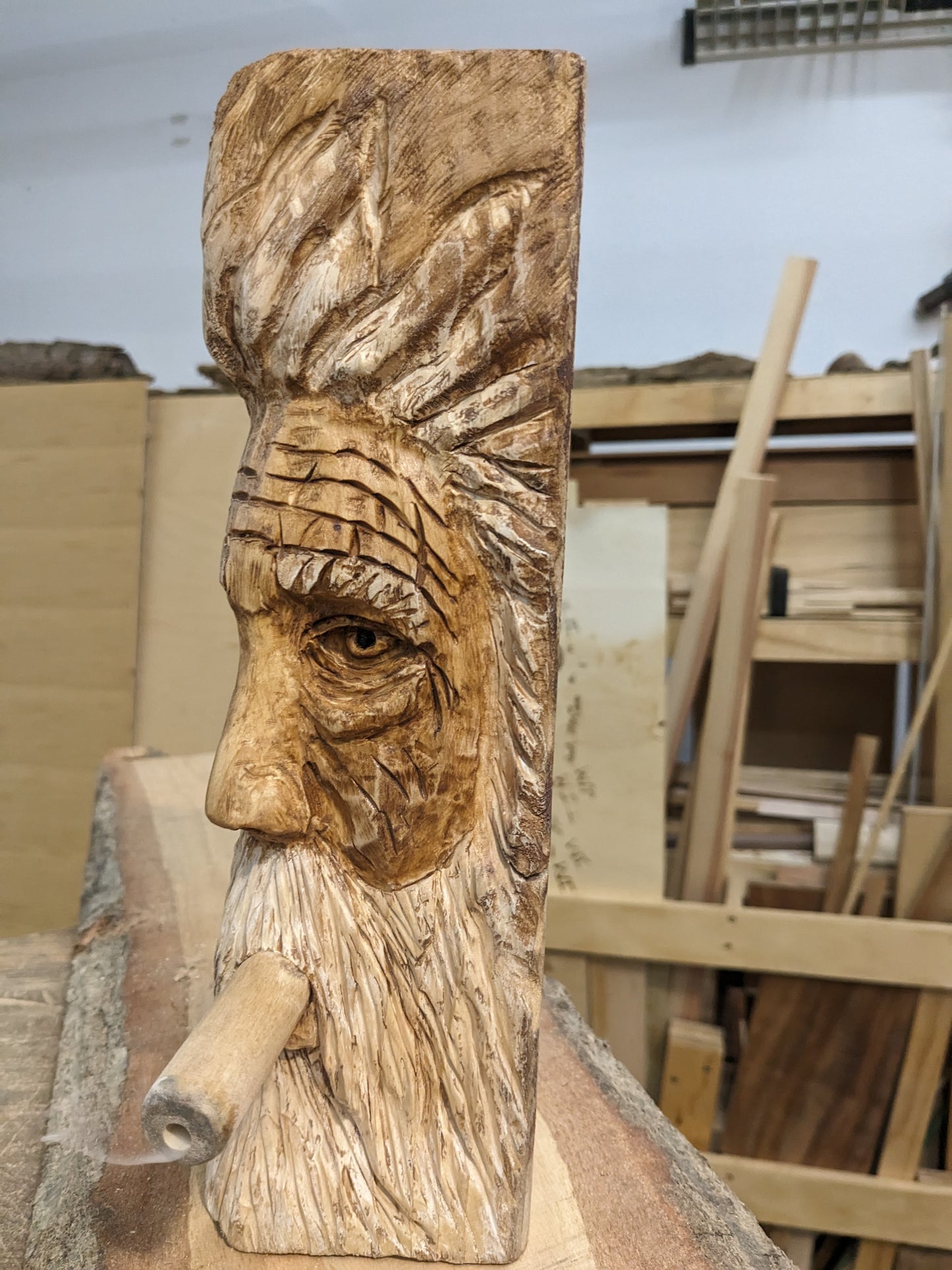 Carved Old Man Smoking Cigar - Actually Smokes