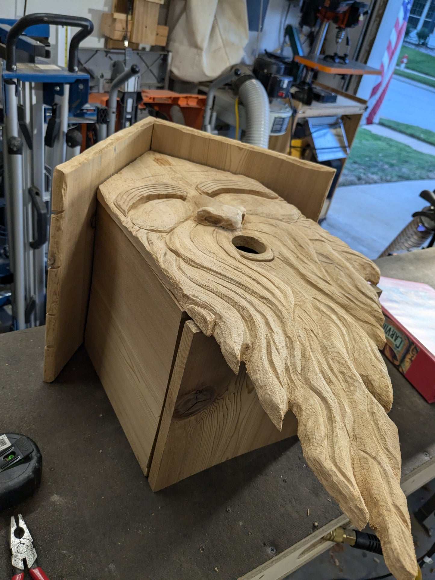 Extra Large Birdhouse with Carved Face