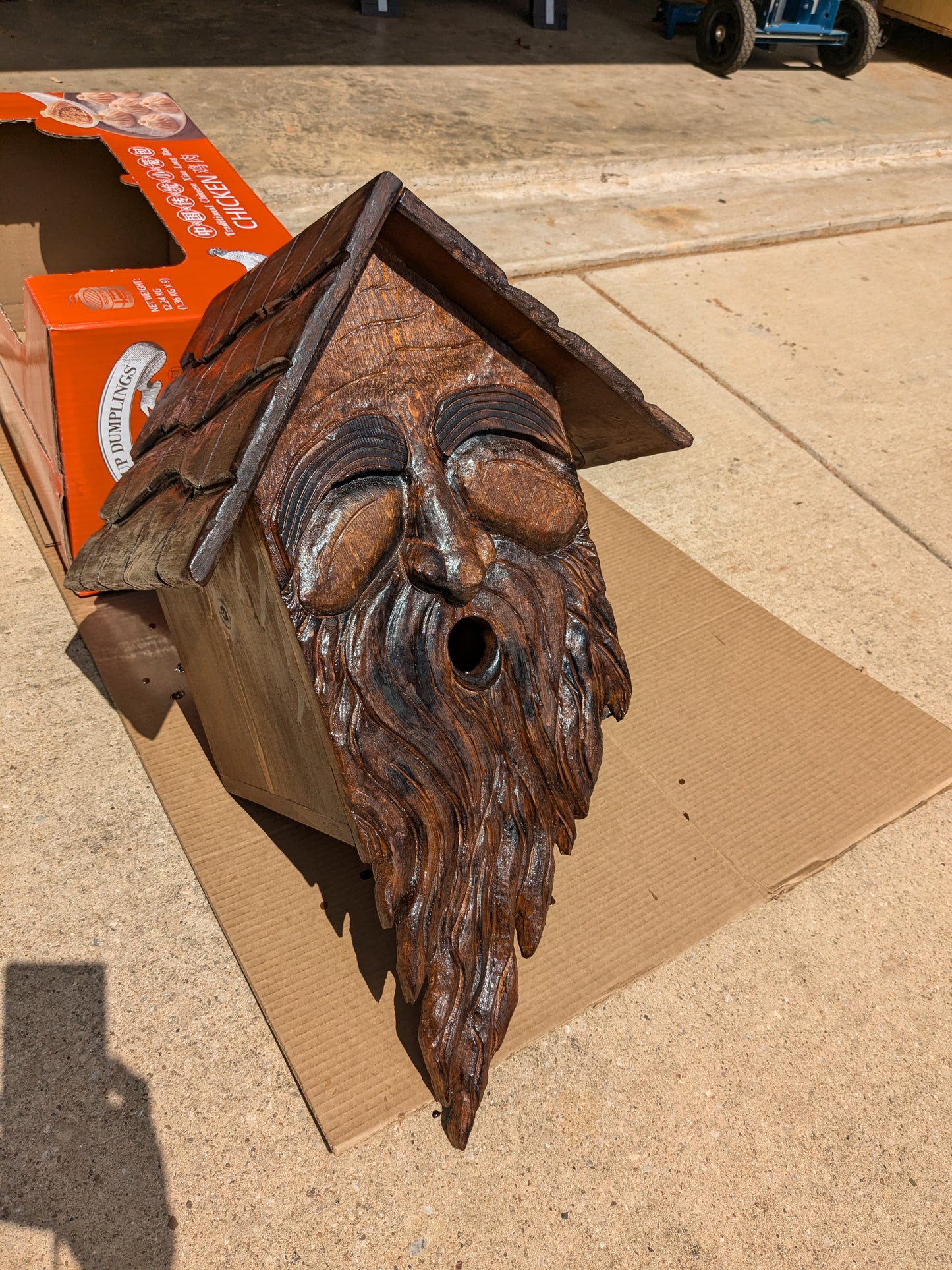 Extra Large Birdhouse with Carved Face