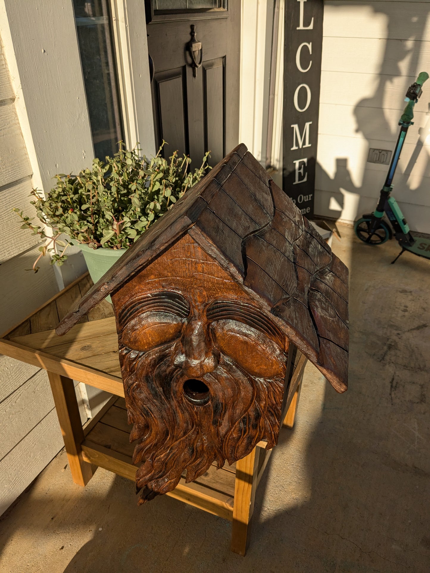 Extra Large Birdhouse with Carved Face
