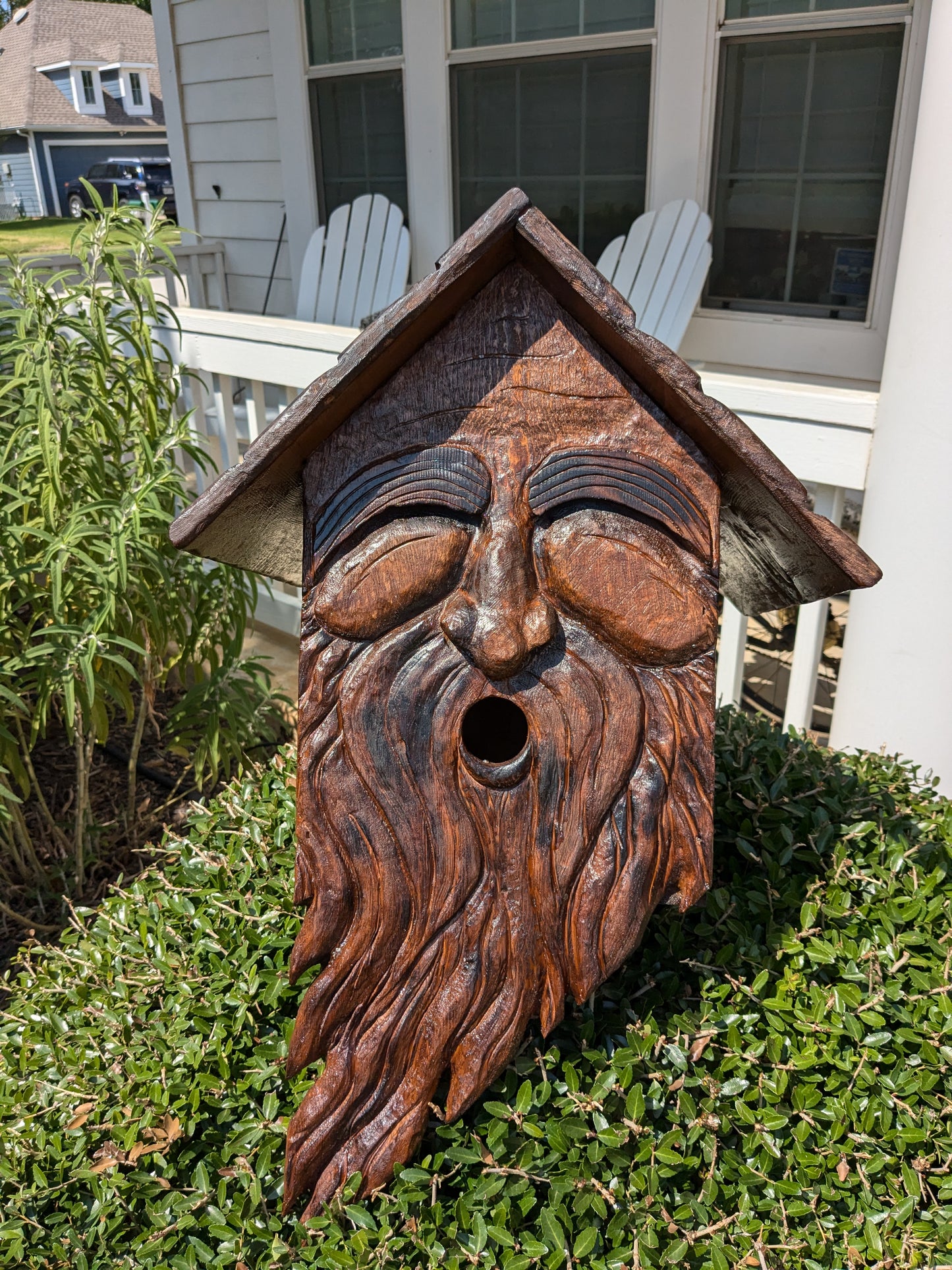 Extra Large Birdhouse with Carved Face