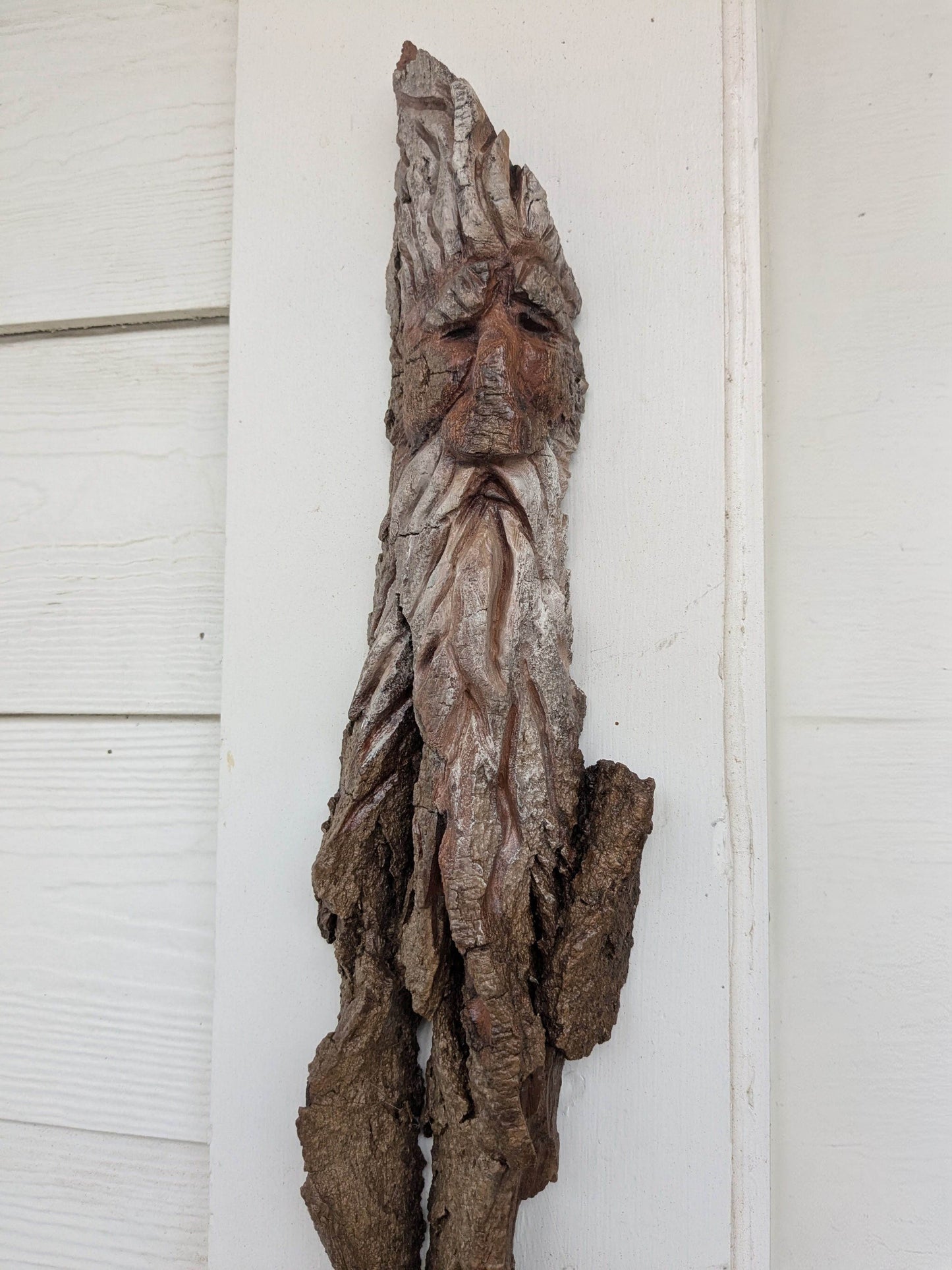 Hand Carved Tree Spirit in Natural Bark - "Wisdom"