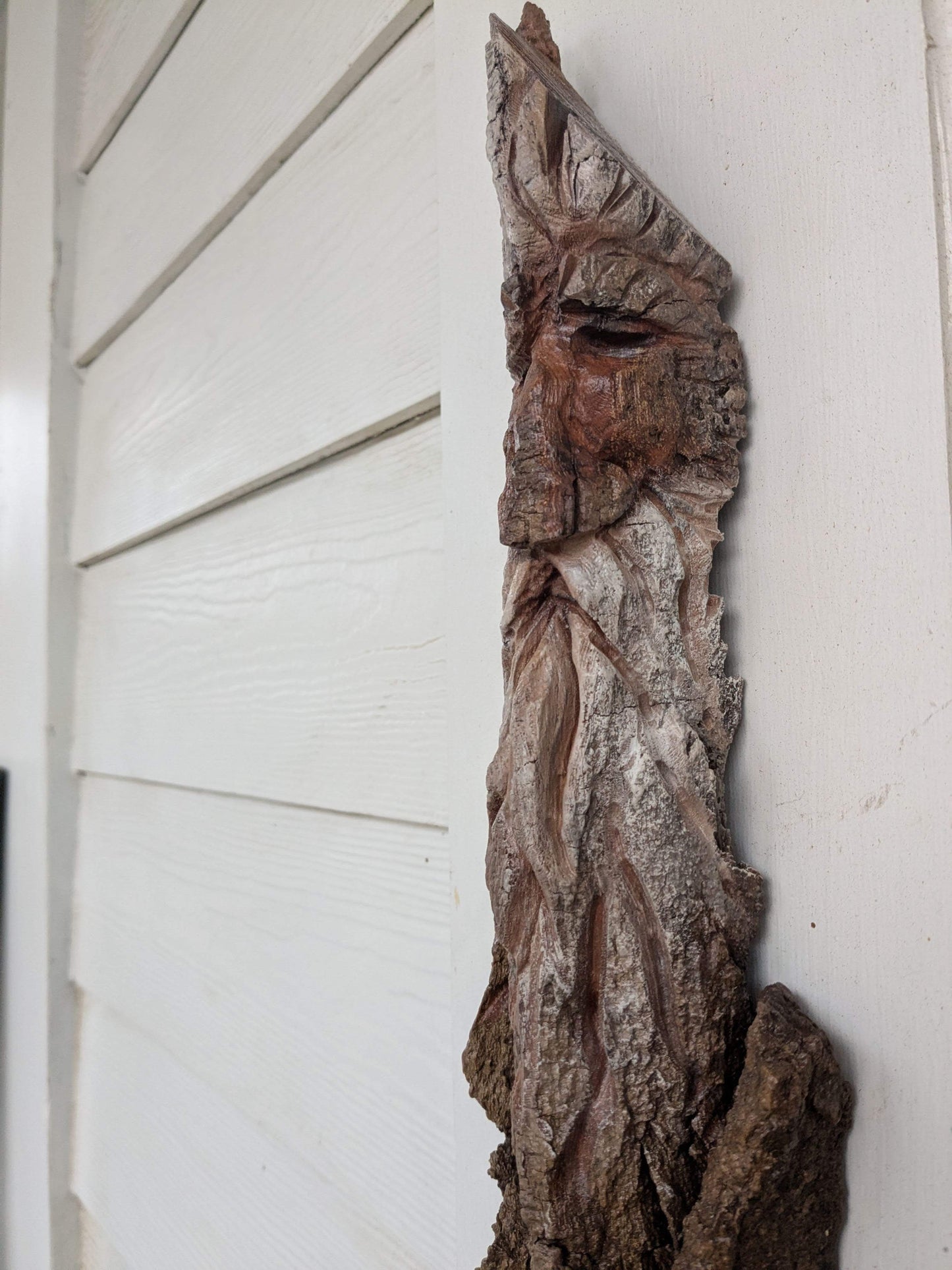Hand Carved Tree Spirit in Natural Bark - "Wisdom"