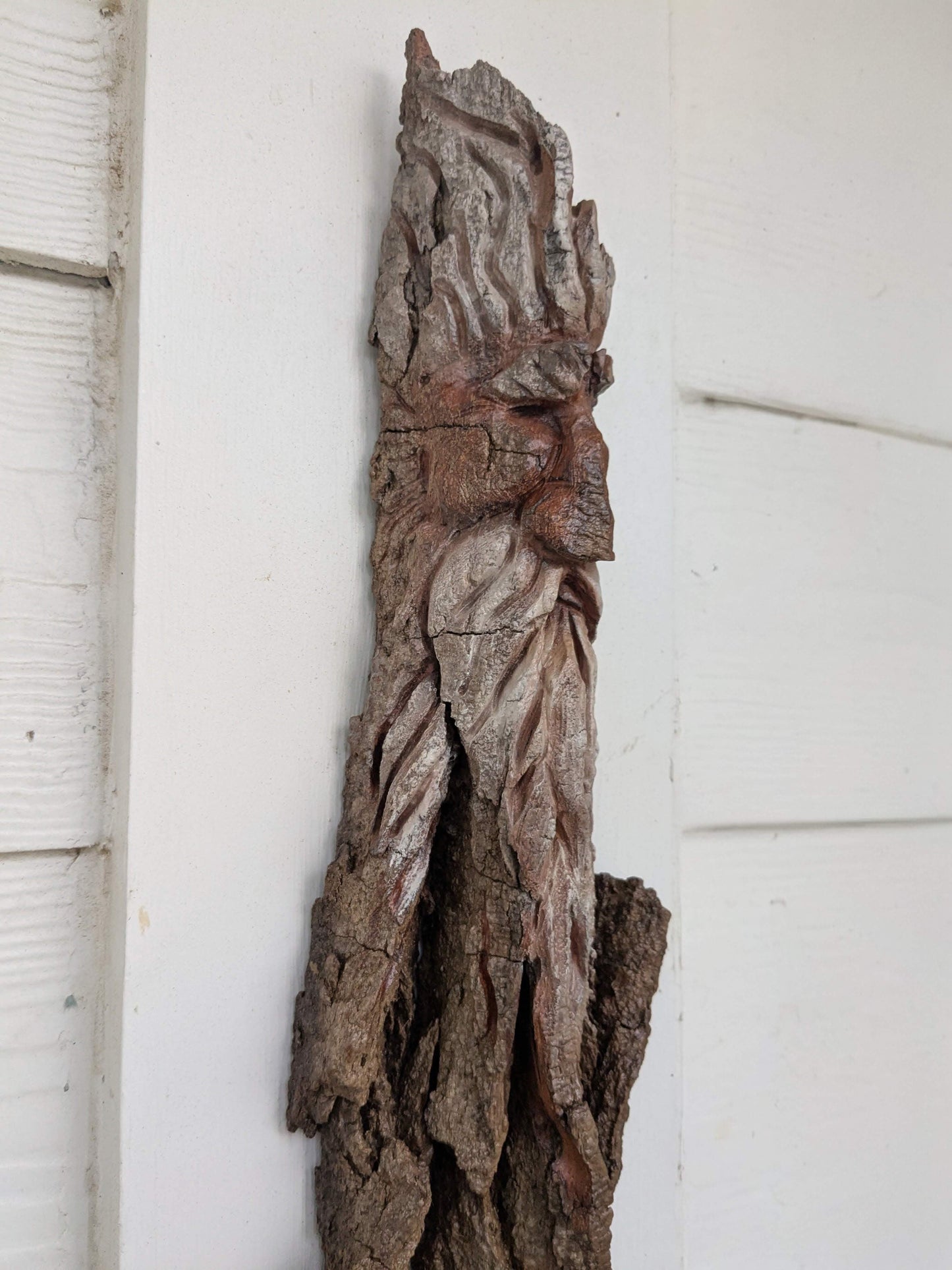 Hand Carved Tree Spirit in Natural Bark - "Wisdom"