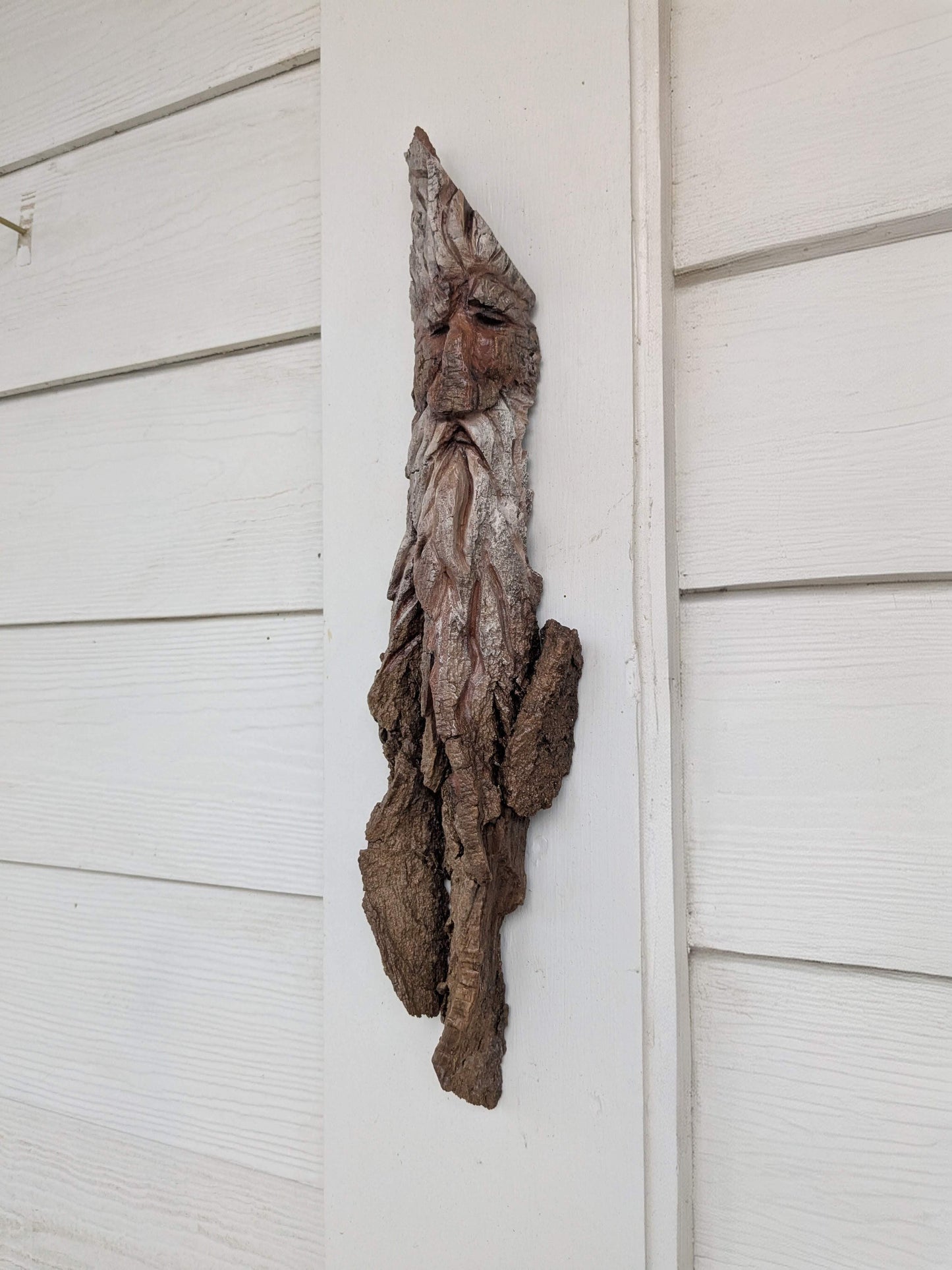 Hand Carved Tree Spirit in Natural Bark - "Wisdom"