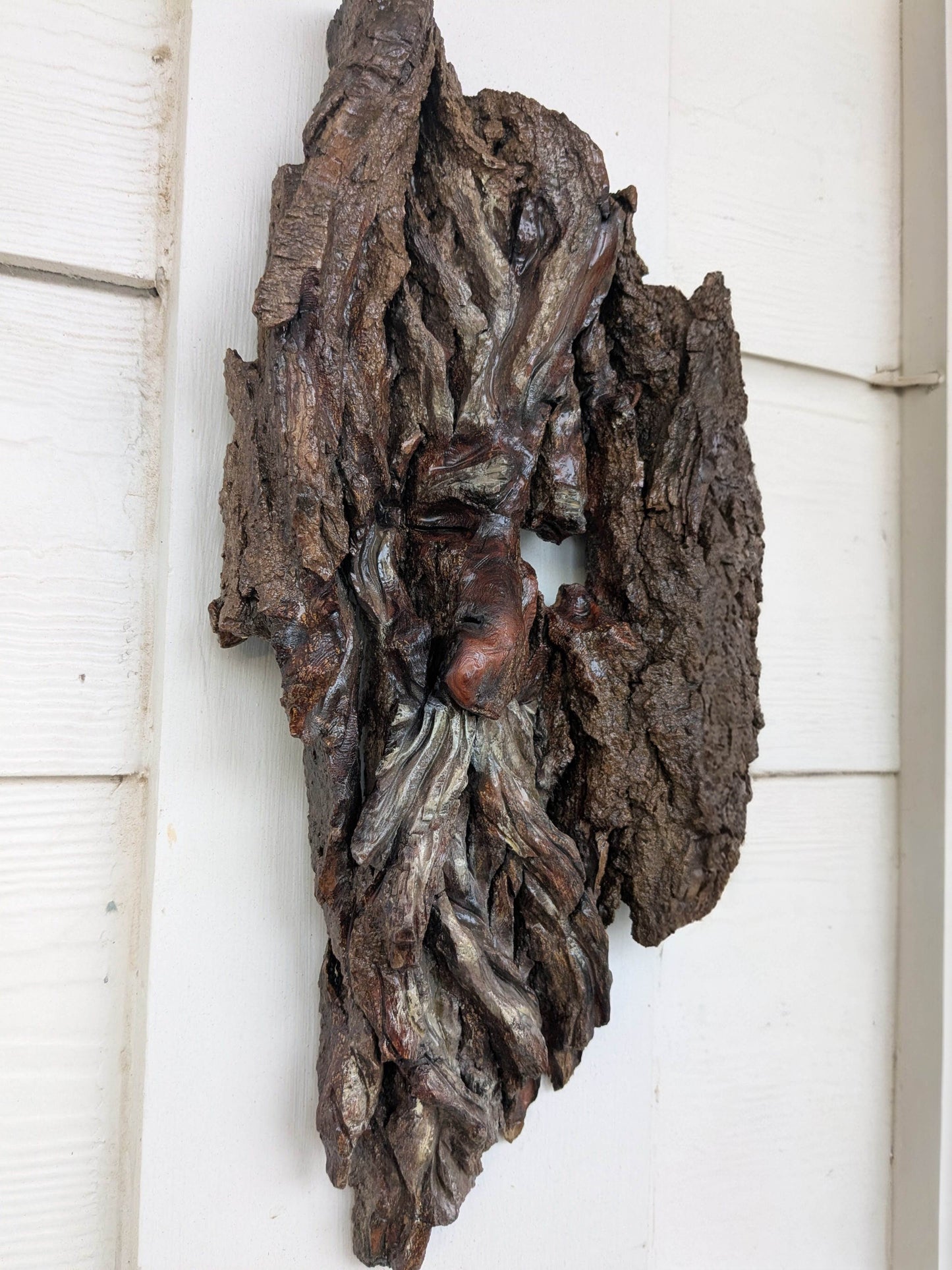 Hand Carved Tree Spirit in Natural Bark - "The King"