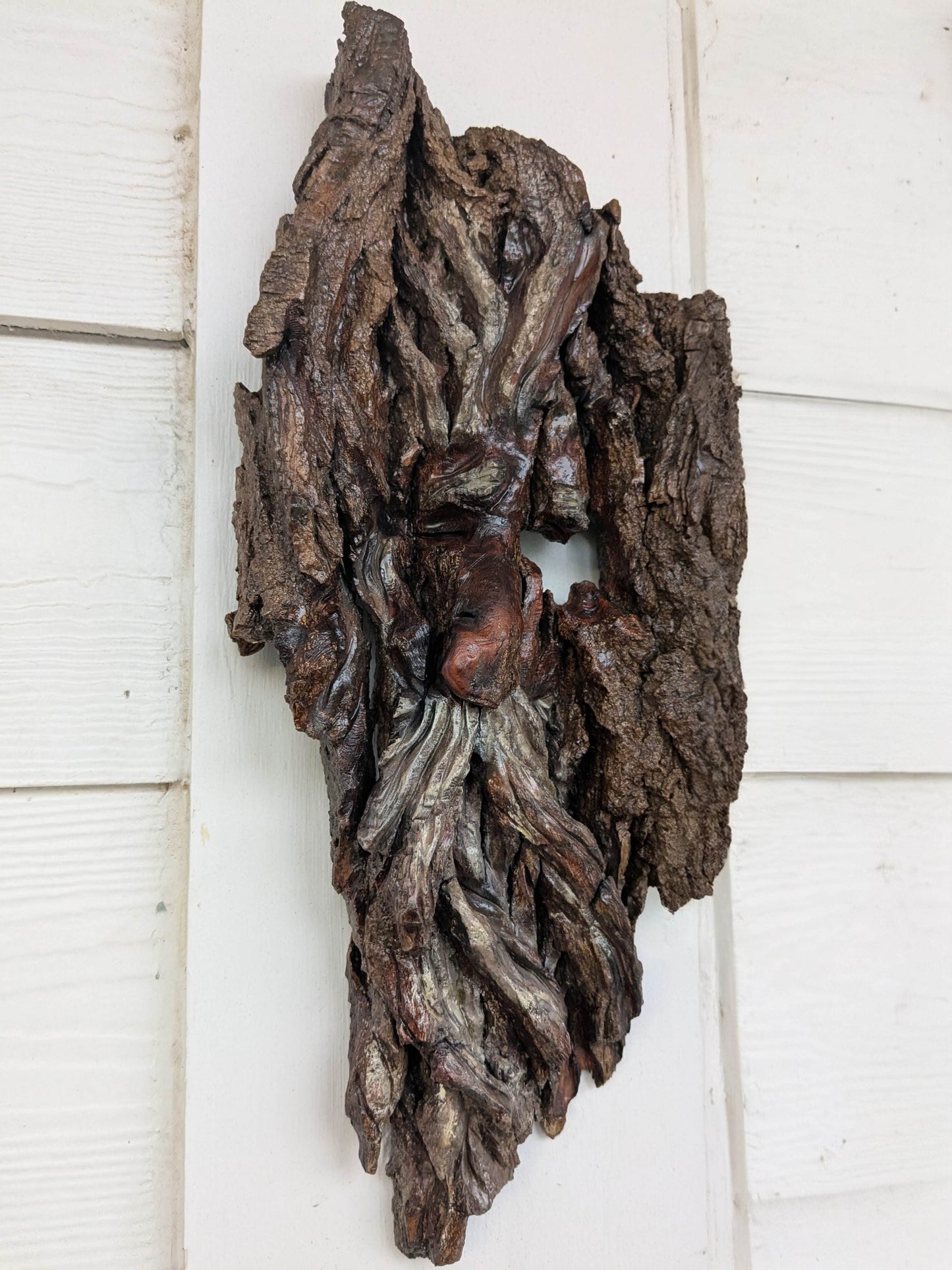 Hand Carved Tree Spirit in Natural Bark - "The King"