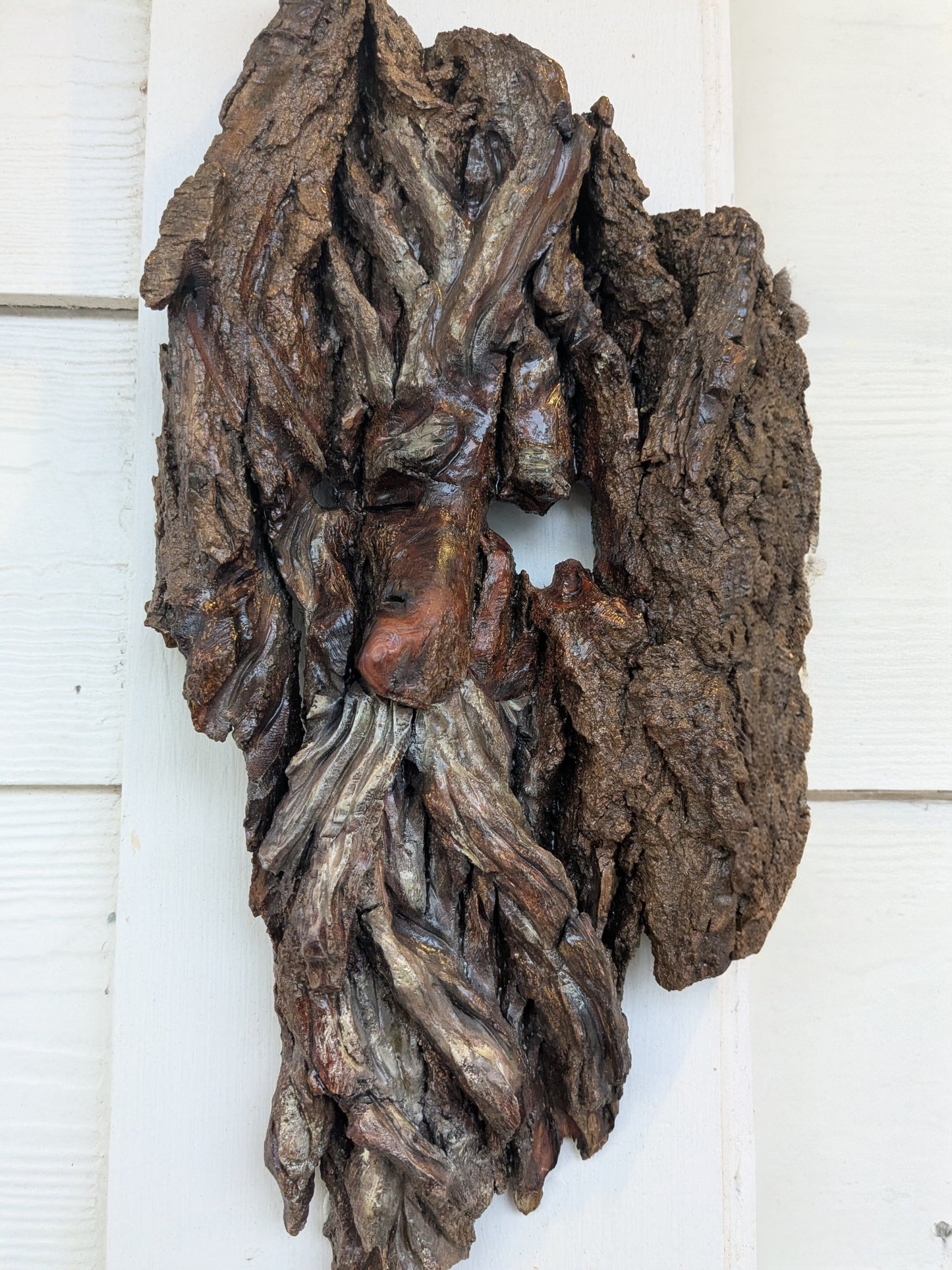 Hand Carved Tree Spirit in Natural Bark - "The King"