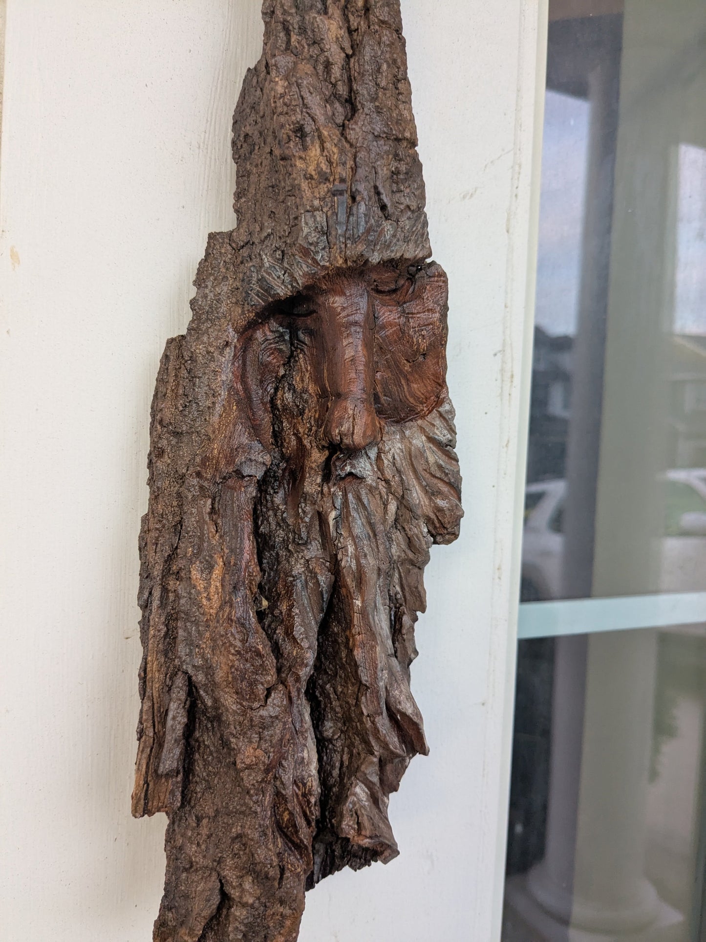 Hand Carved Tree Spirit in Natural Bark - "The Wizard"