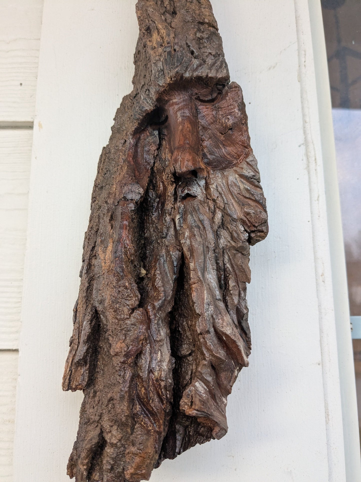 Hand Carved Tree Spirit in Natural Bark - "The Wizard"