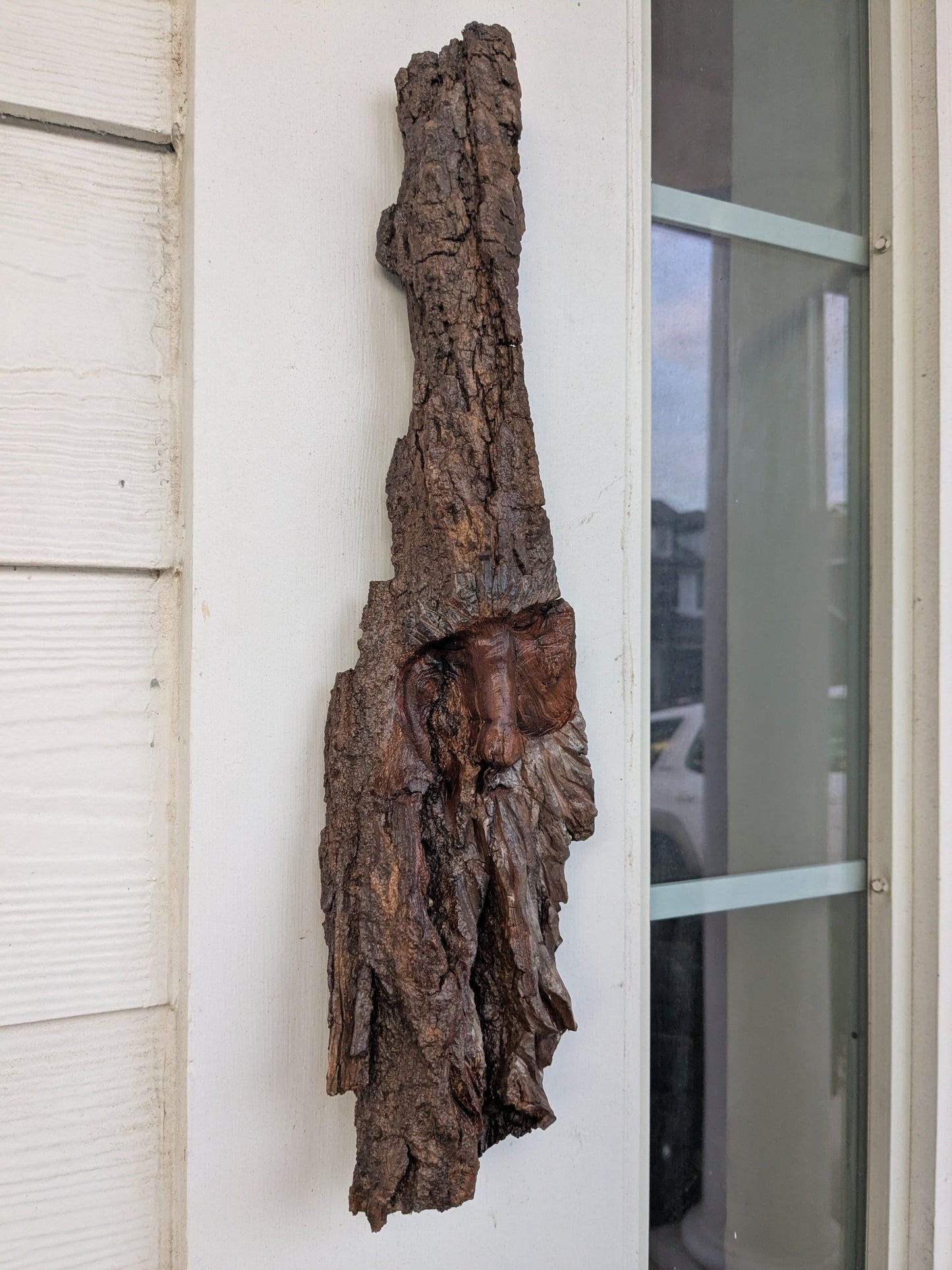 Hand Carved Tree Spirit in Natural Bark - "The Wizard"