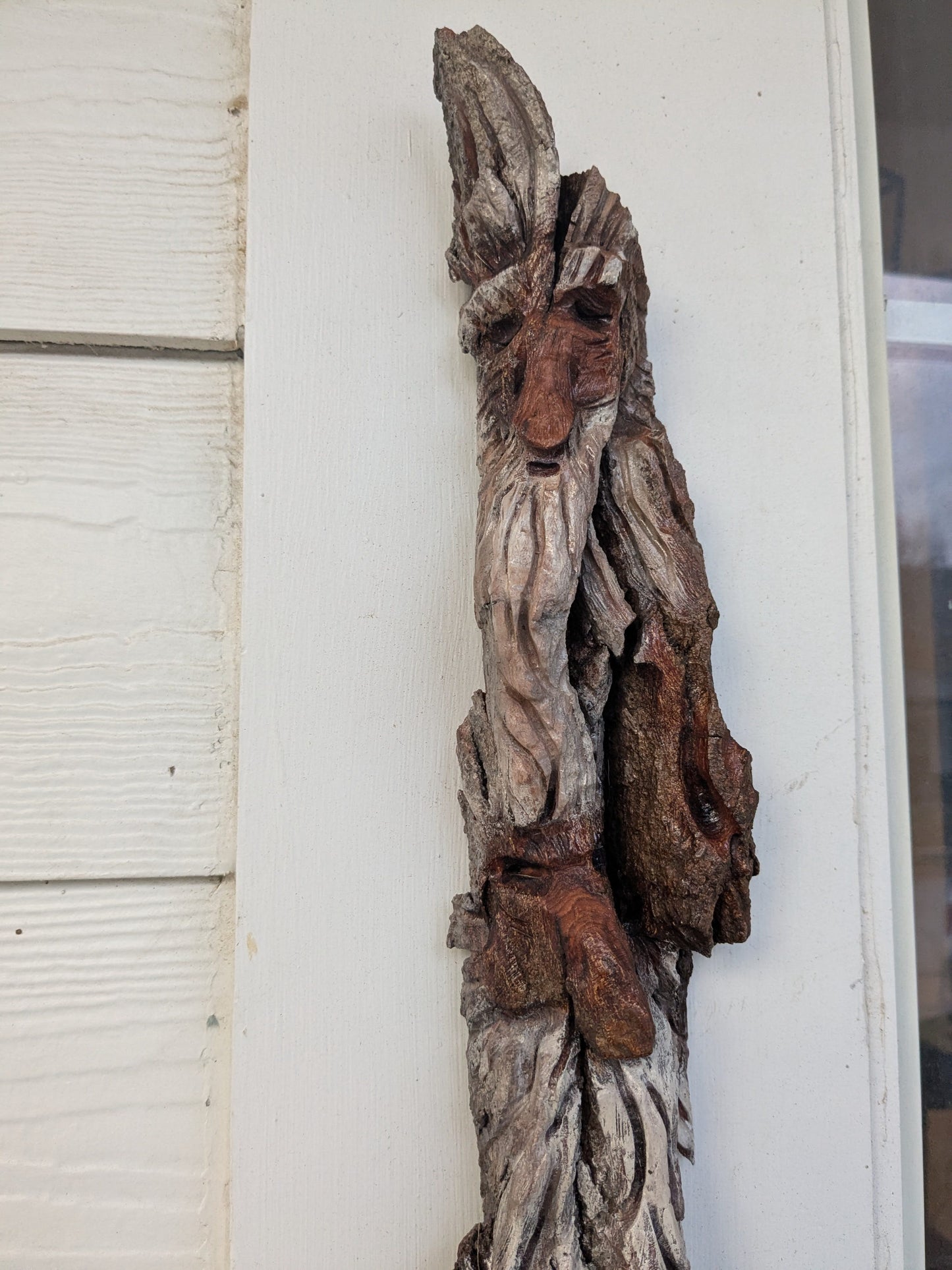 Hand Carved Tree Spirit in Natural Bark - "The Brothers"
