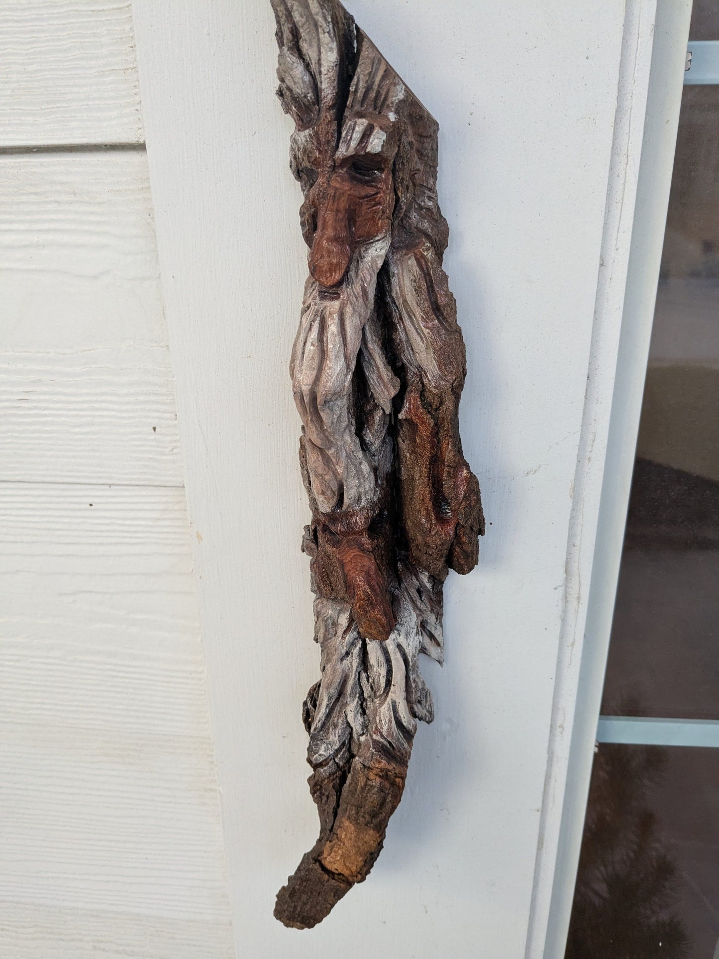 Hand Carved Tree Spirit in Natural Bark - "The Brothers"