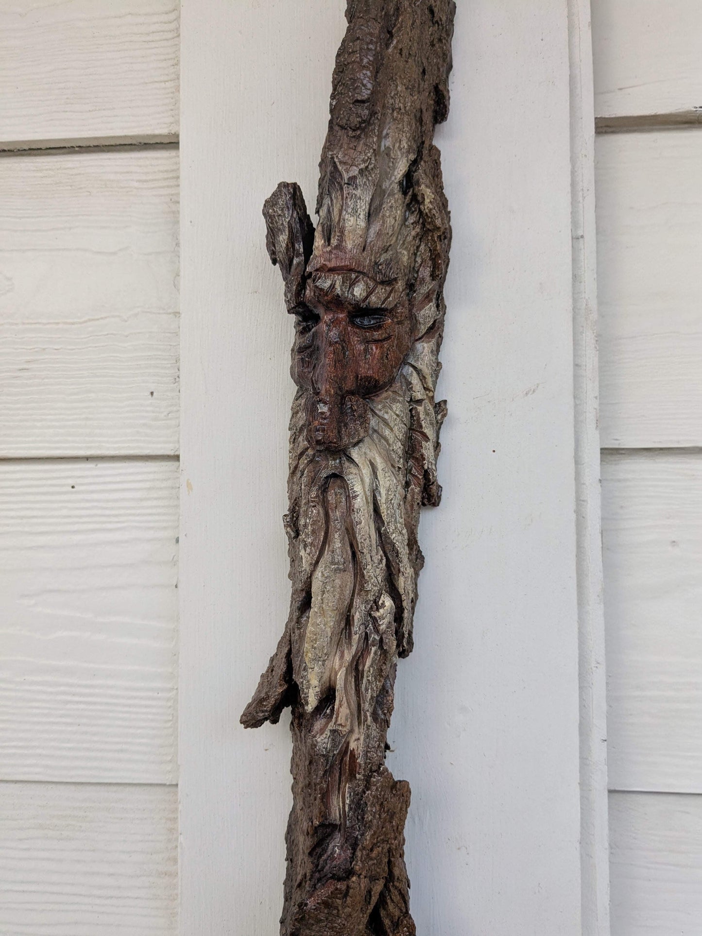 Hand Carved Tree Spirit in Natural Bark - "Winnow"