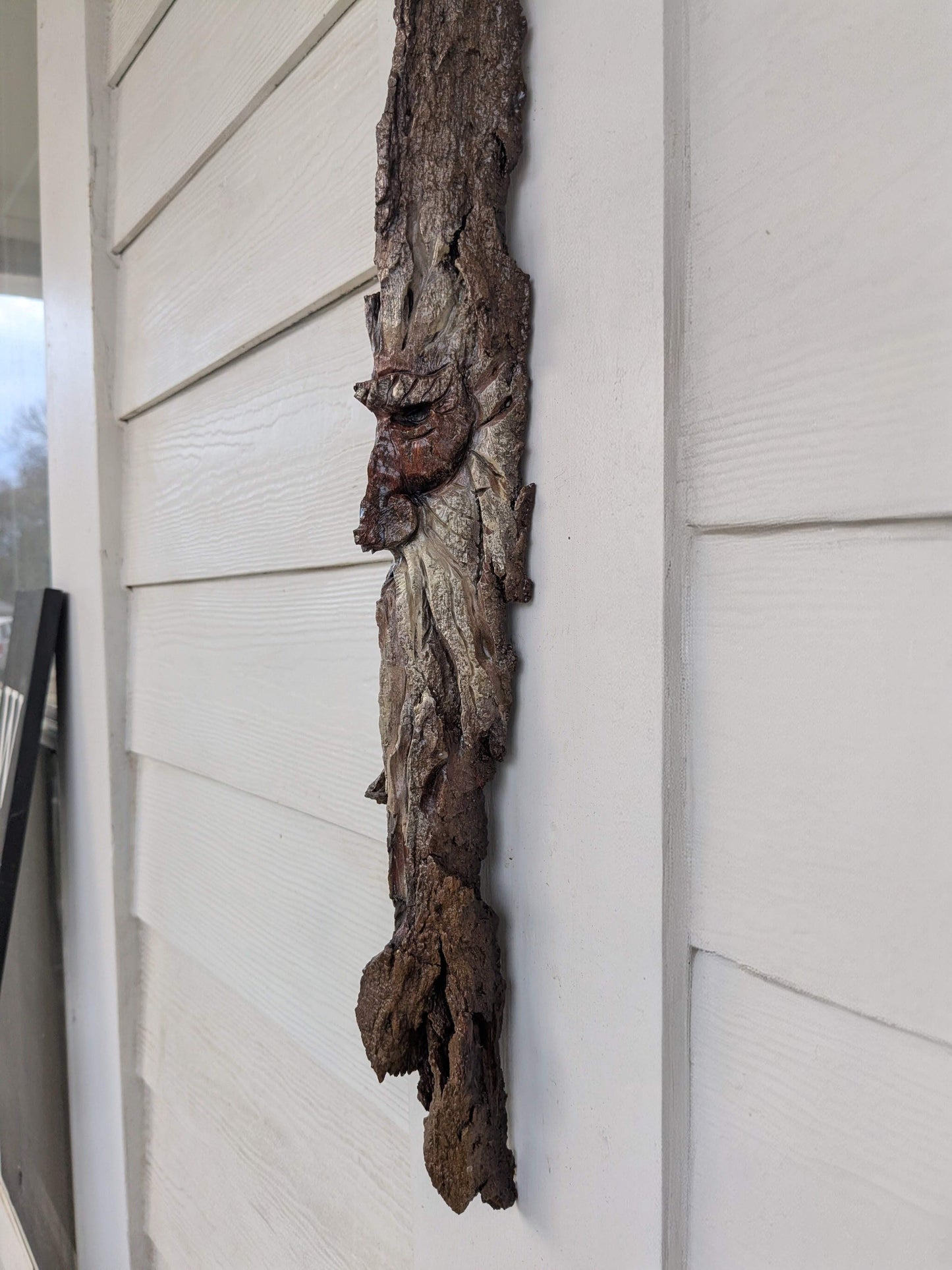 Hand Carved Tree Spirit in Natural Bark - "Winnow"