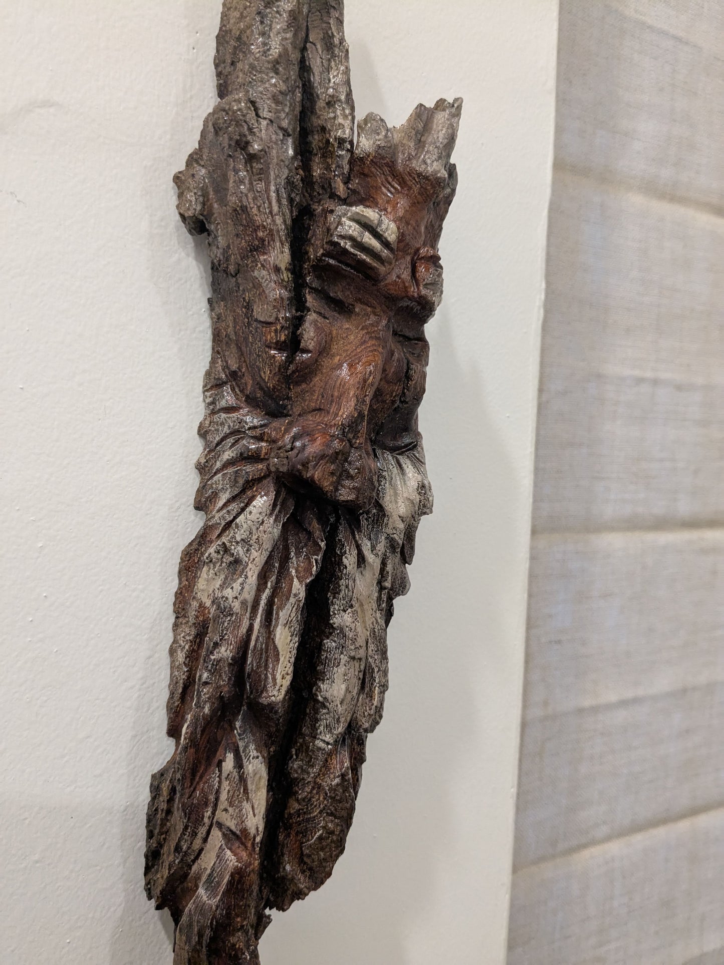 Hand Carved Tree Spirit in Natural Bark - "Restful"