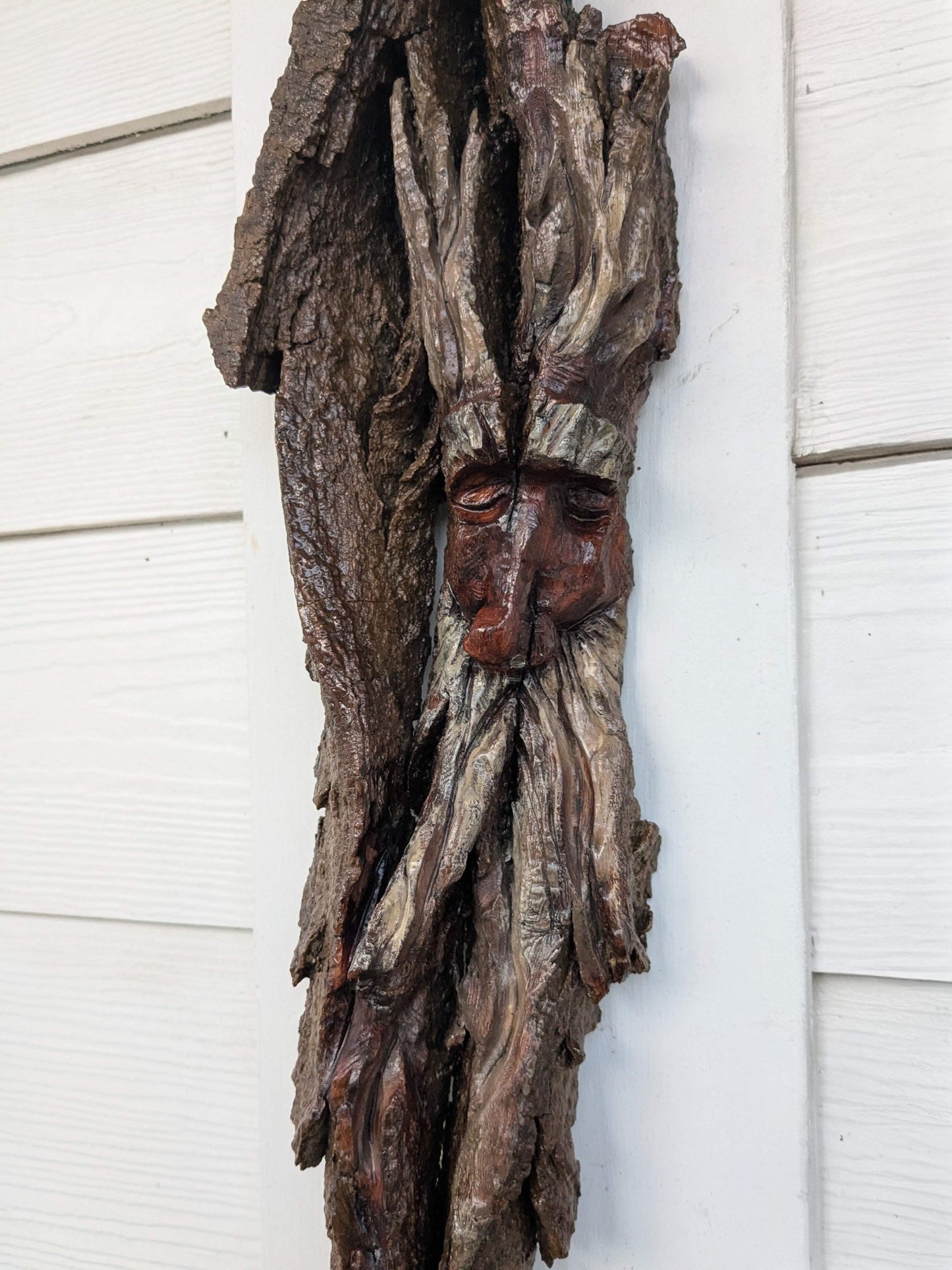 Hand Carved Tree Spirit in Natural Bark - "Ash"