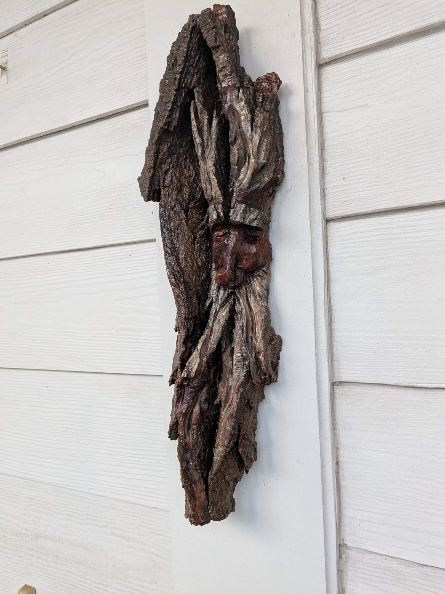 Hand Carved Tree Spirit in Natural Bark - "Ash"