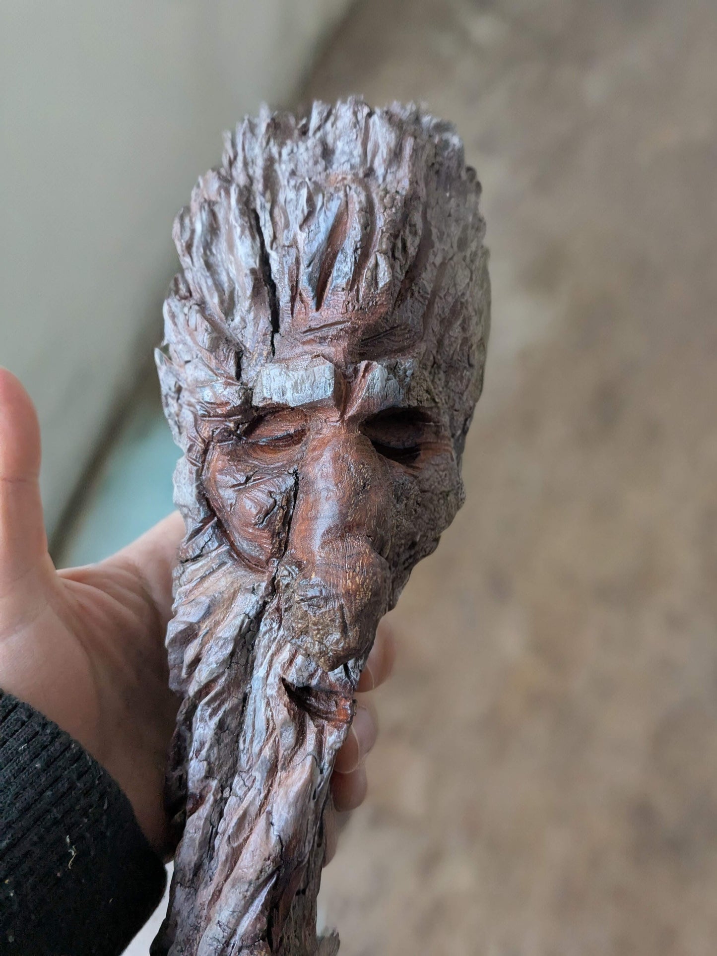 Hand Carved Tree Spirit in Natural Bark - "Saltus"