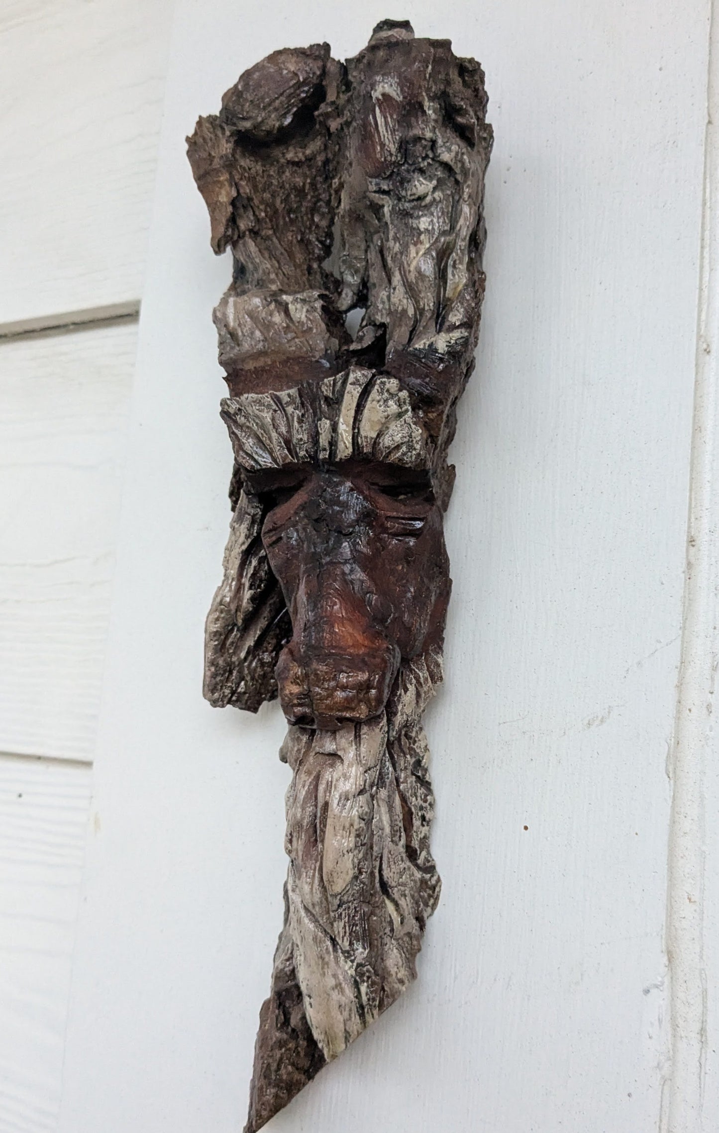 Hand Carved Tree Spirit in Natural Bark - "The Shepherd"