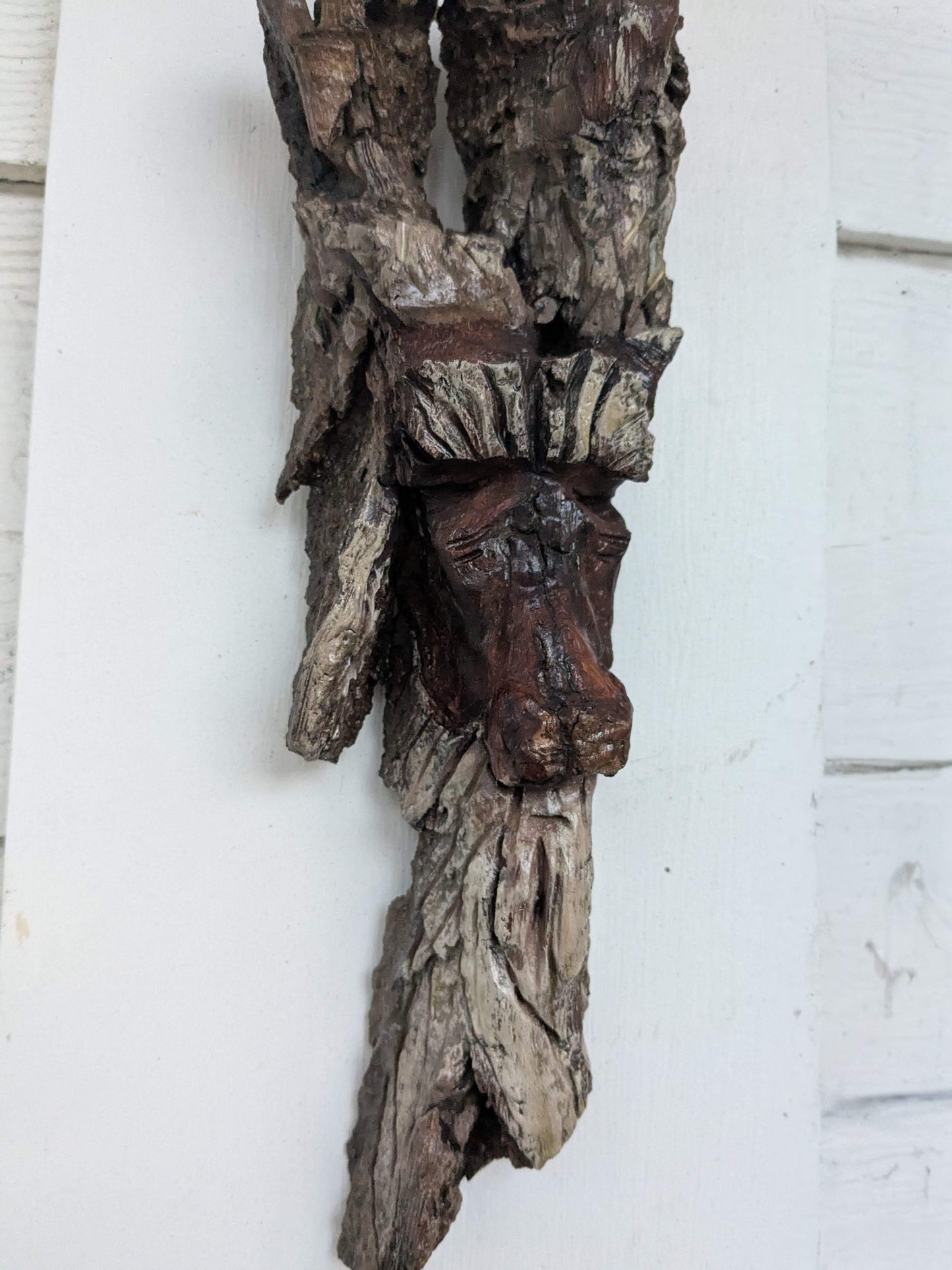 Hand Carved Tree Spirit in Natural Bark - "The Shepherd"