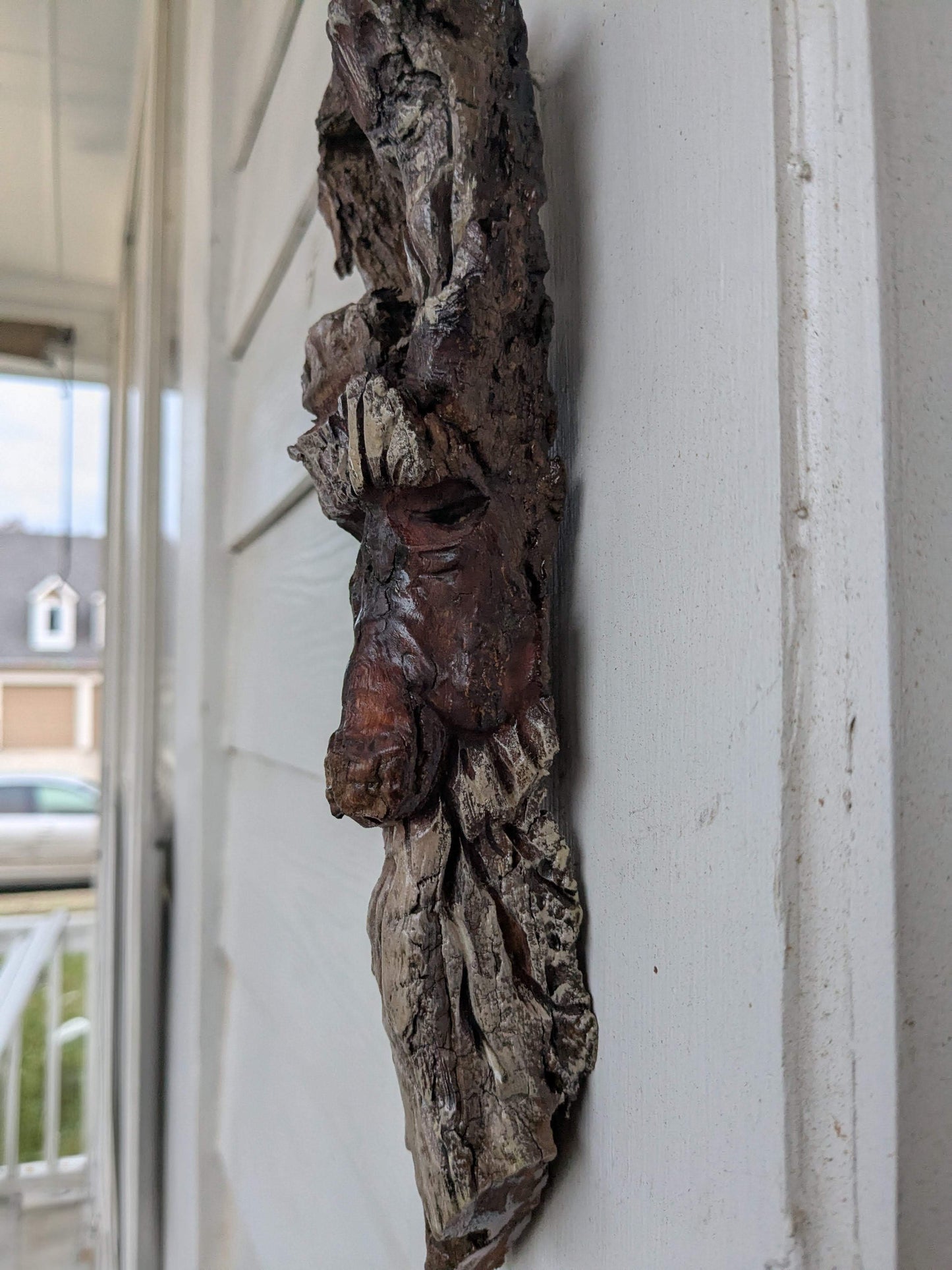 Hand Carved Tree Spirit in Natural Bark - "The Shepherd"