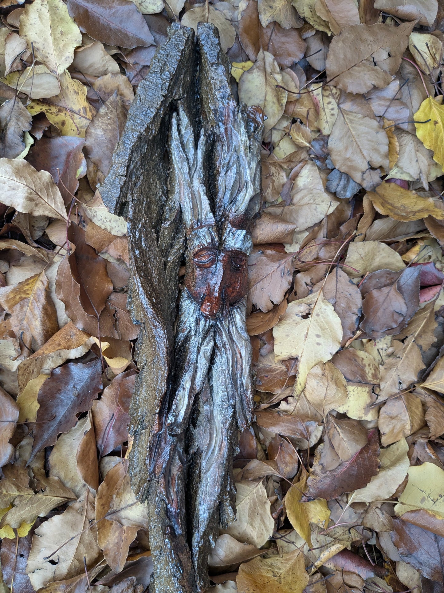 Hand Carved Tree Spirit in Natural Bark - "Ash"
