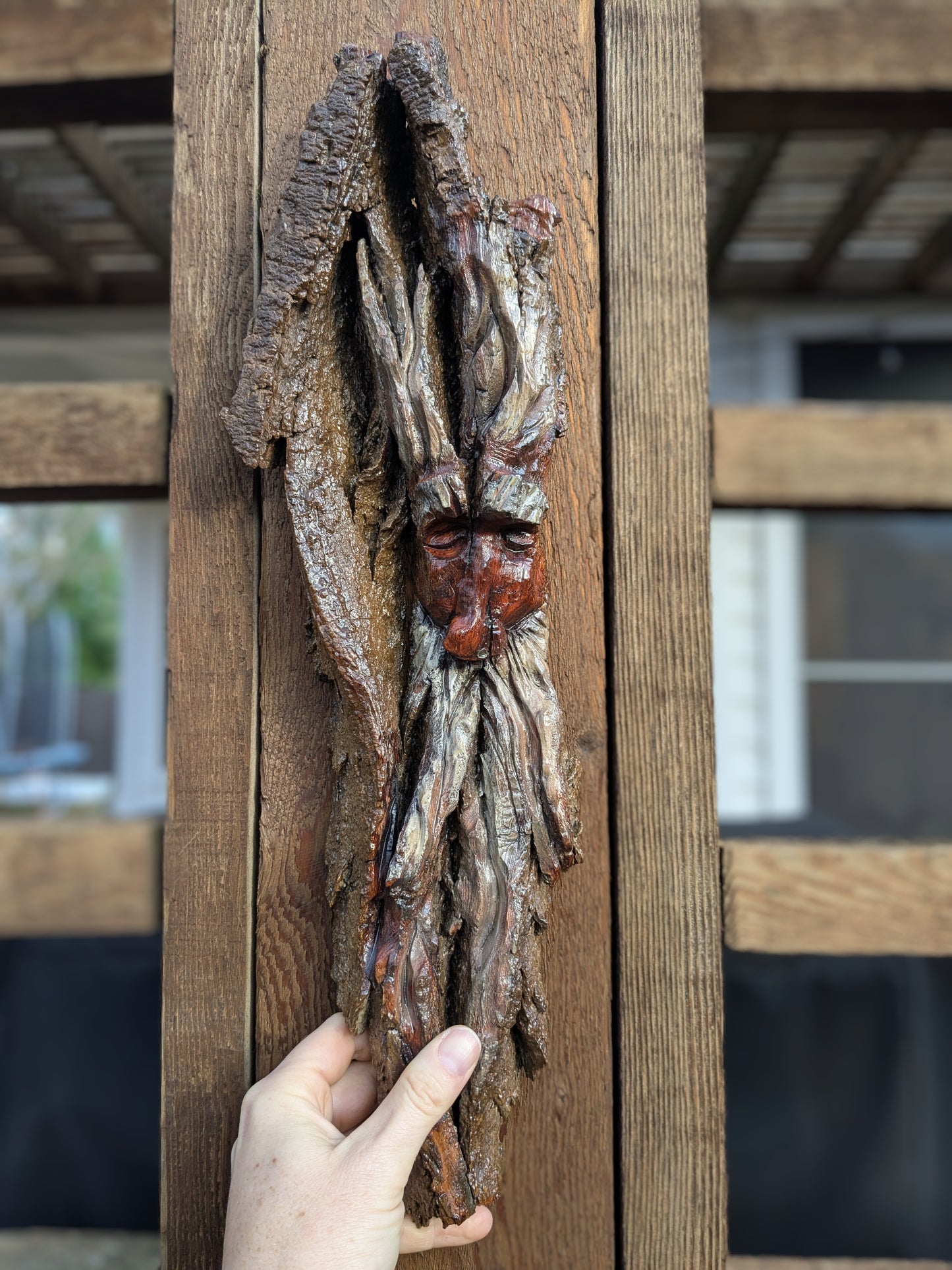 Hand Carved Tree Spirit in Natural Bark - "Ash"