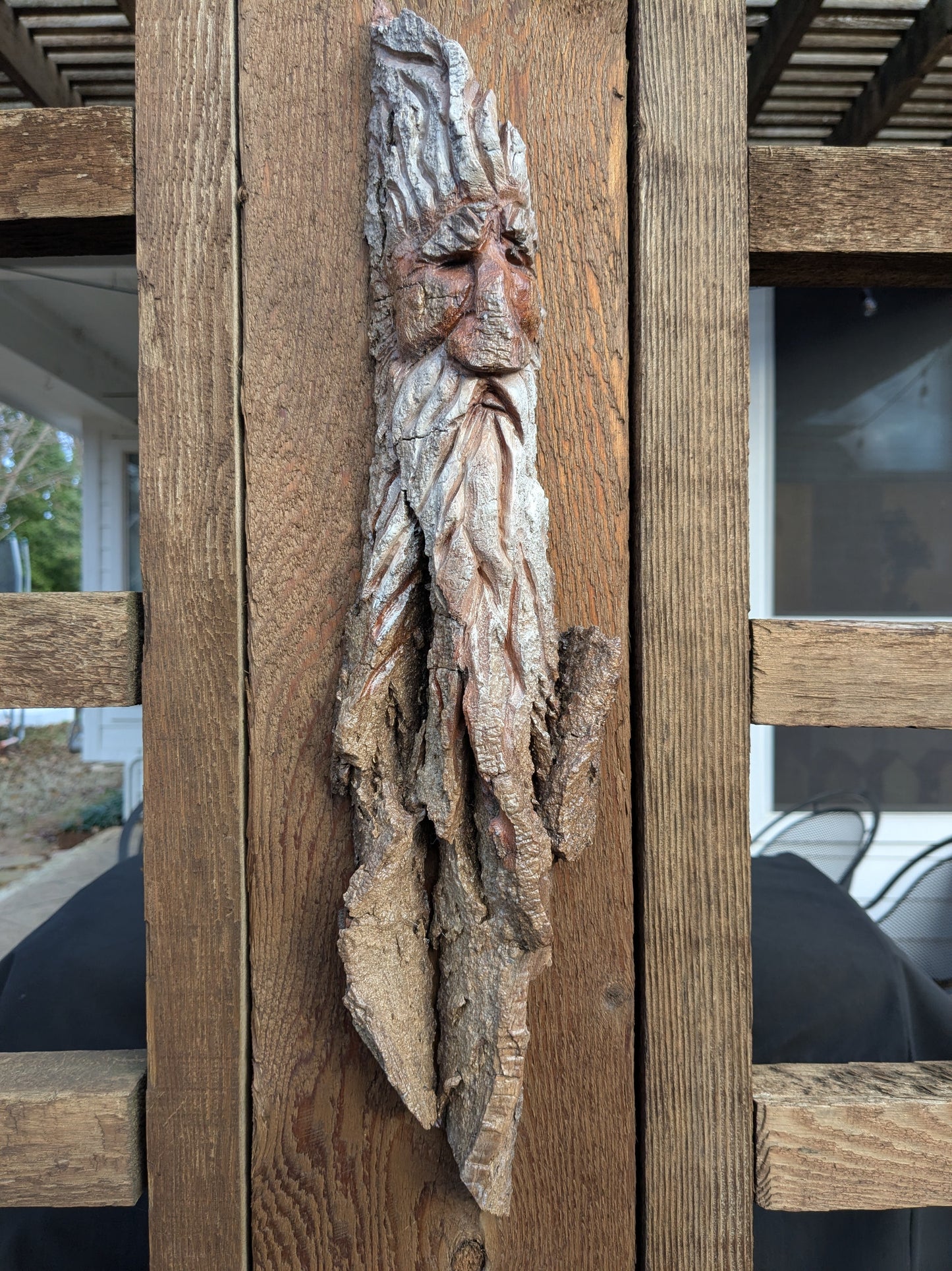 Hand Carved Tree Spirit in Natural Bark - "Wisdom"