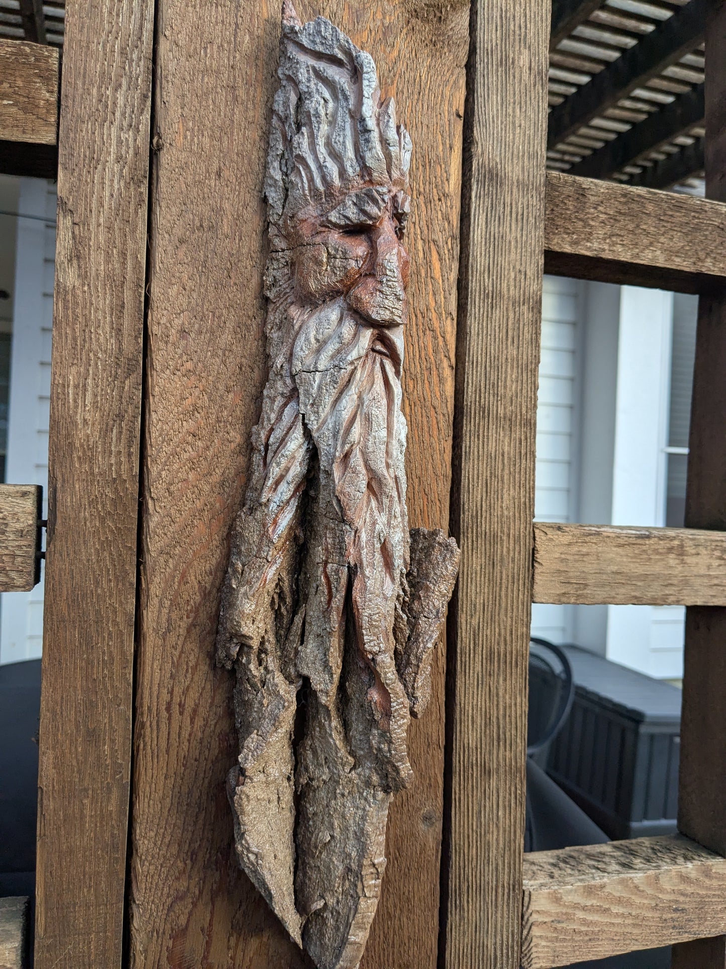 Hand Carved Tree Spirit in Natural Bark - "Wisdom"