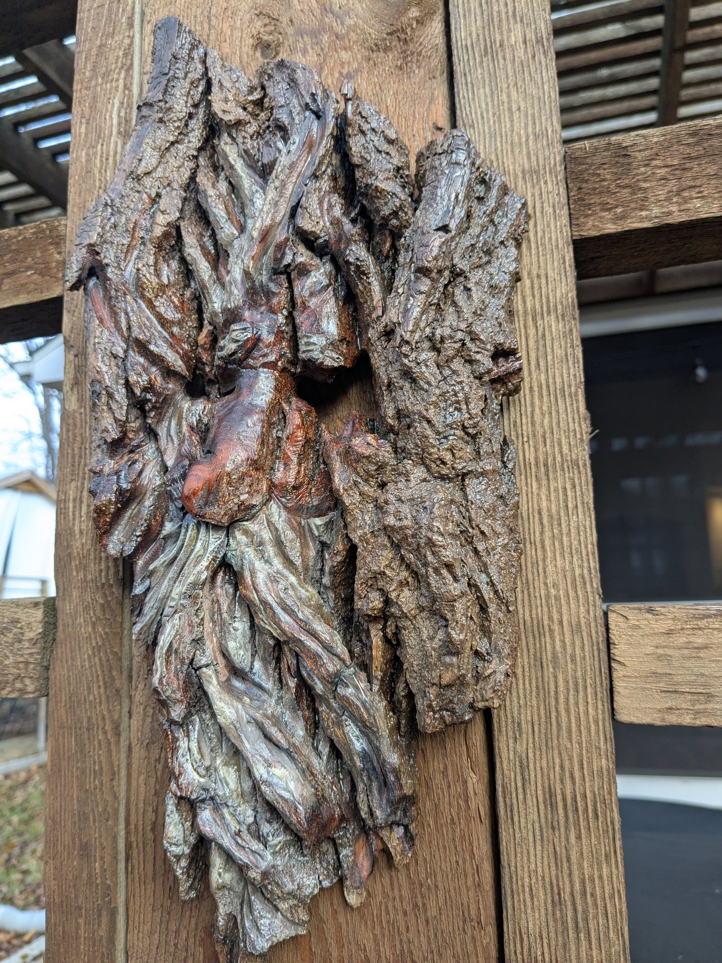 Hand Carved Tree Spirit in Natural Bark - "The King"