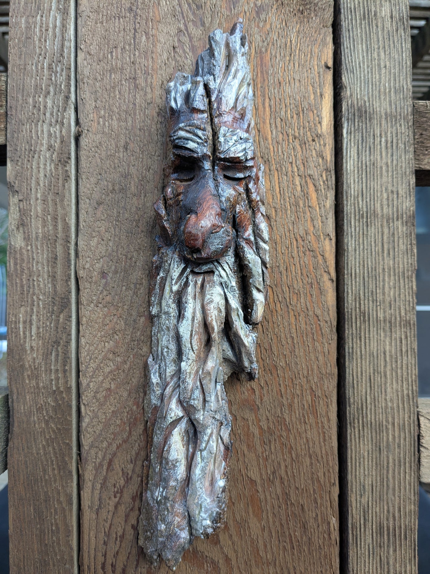 Hand Carved Tree Spirit in Natural Bark - "Troll"