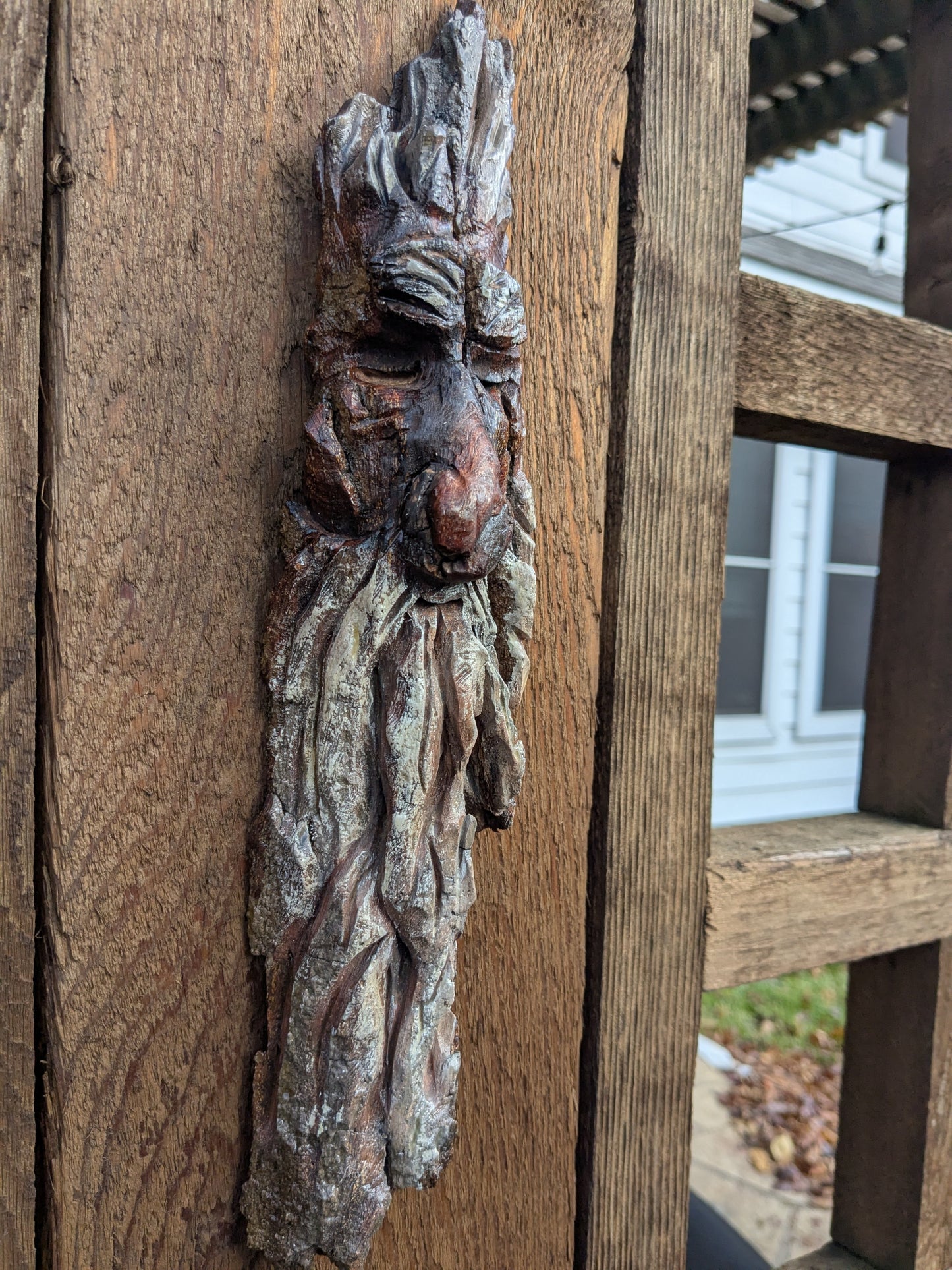 Hand Carved Tree Spirit in Natural Bark - "Troll"