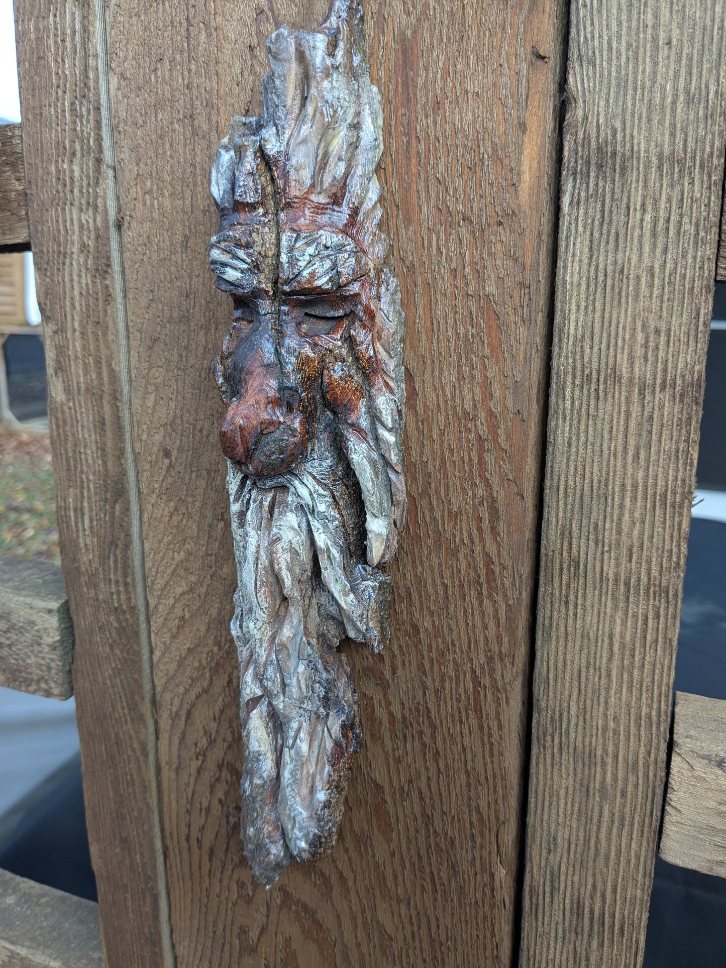 Hand Carved Tree Spirit in Natural Bark - "Troll"