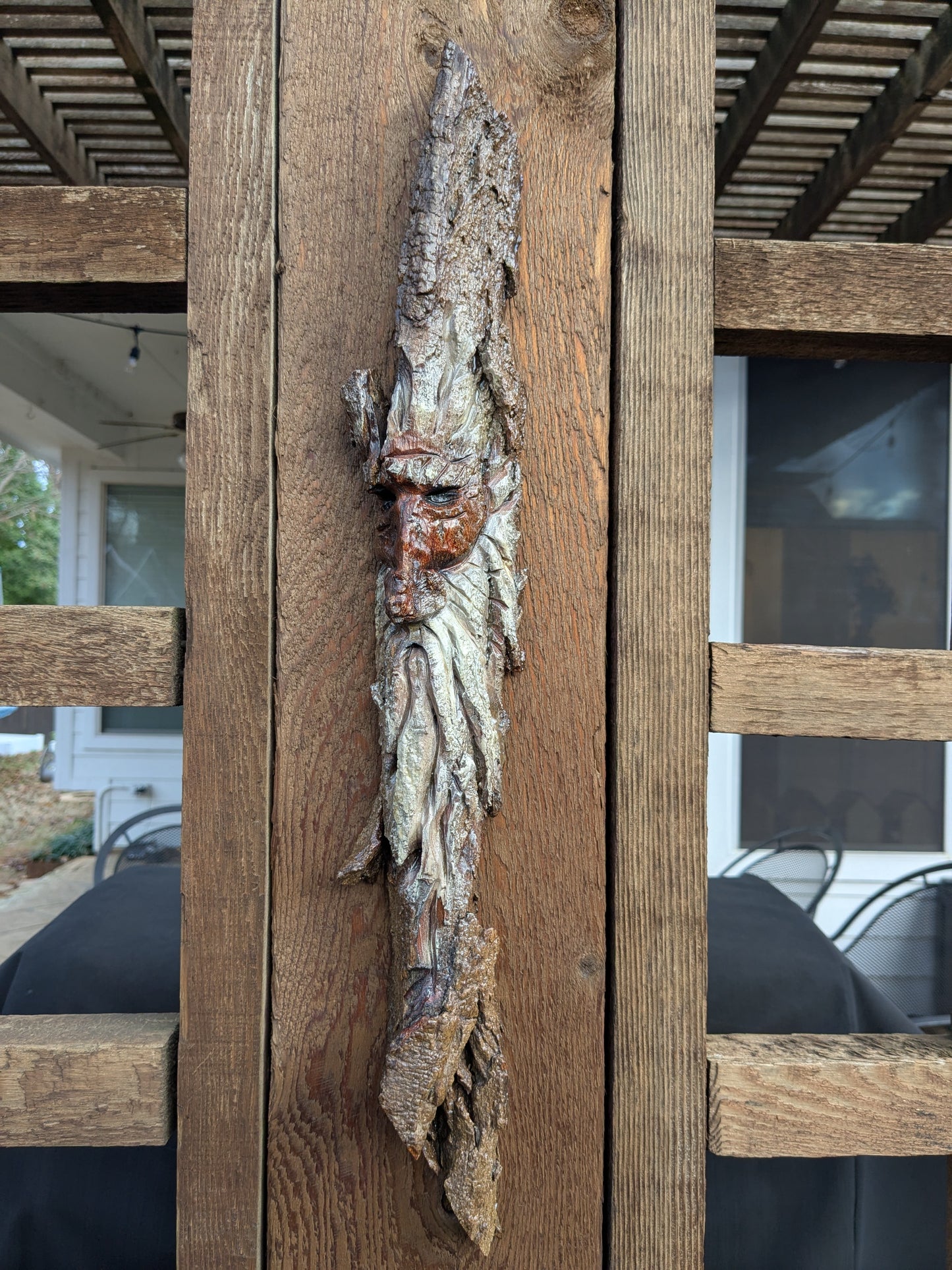 Hand Carved Tree Spirit in Natural Bark - "Winnow"