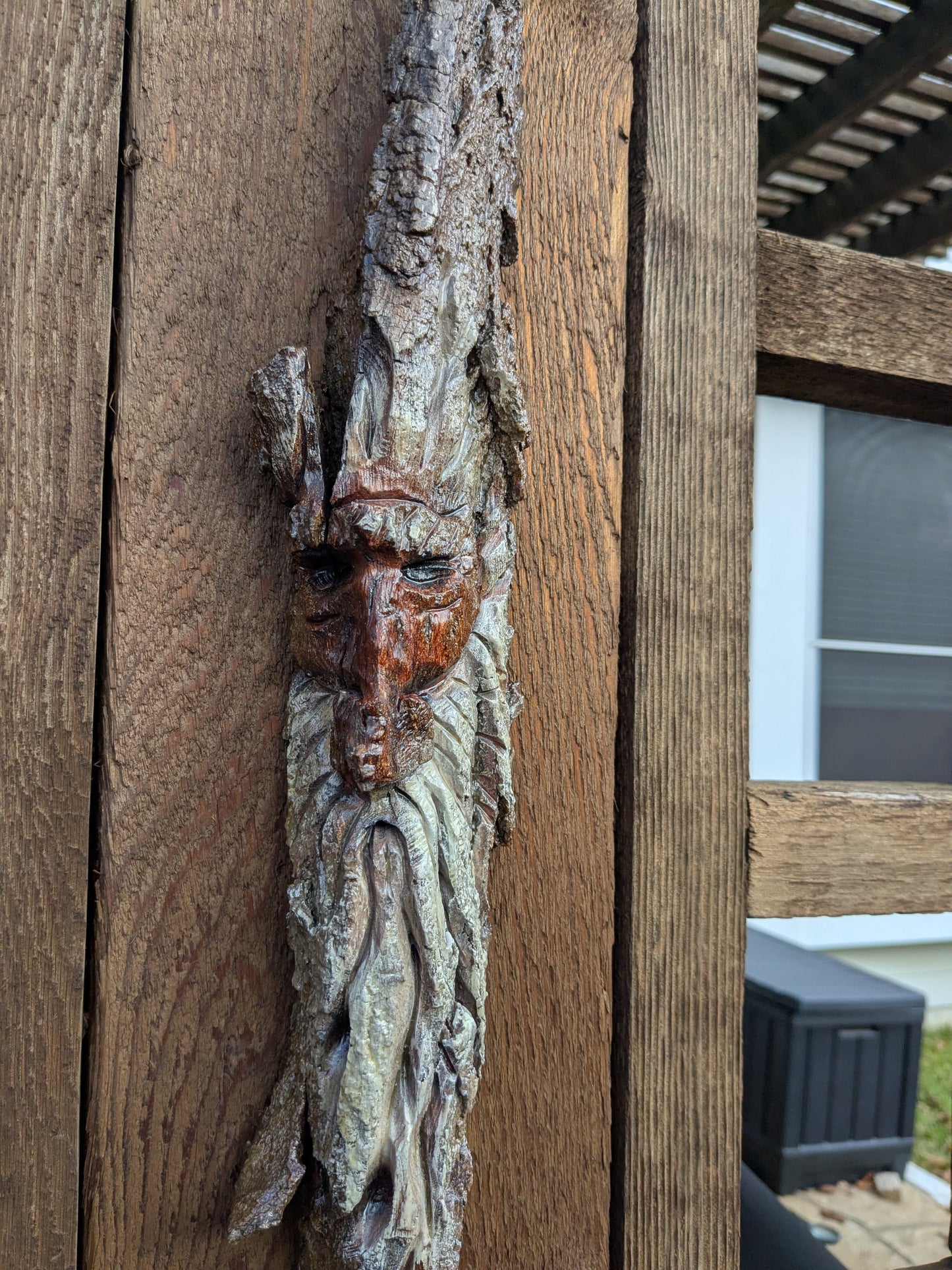 Hand Carved Tree Spirit in Natural Bark - "Winnow"