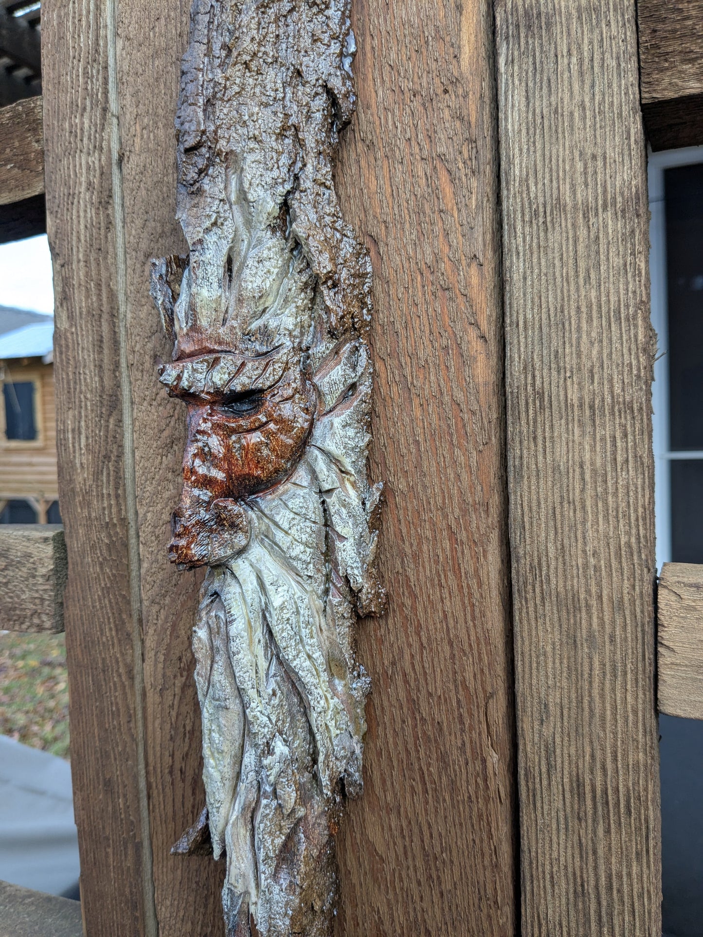 Hand Carved Tree Spirit in Natural Bark - "Winnow"