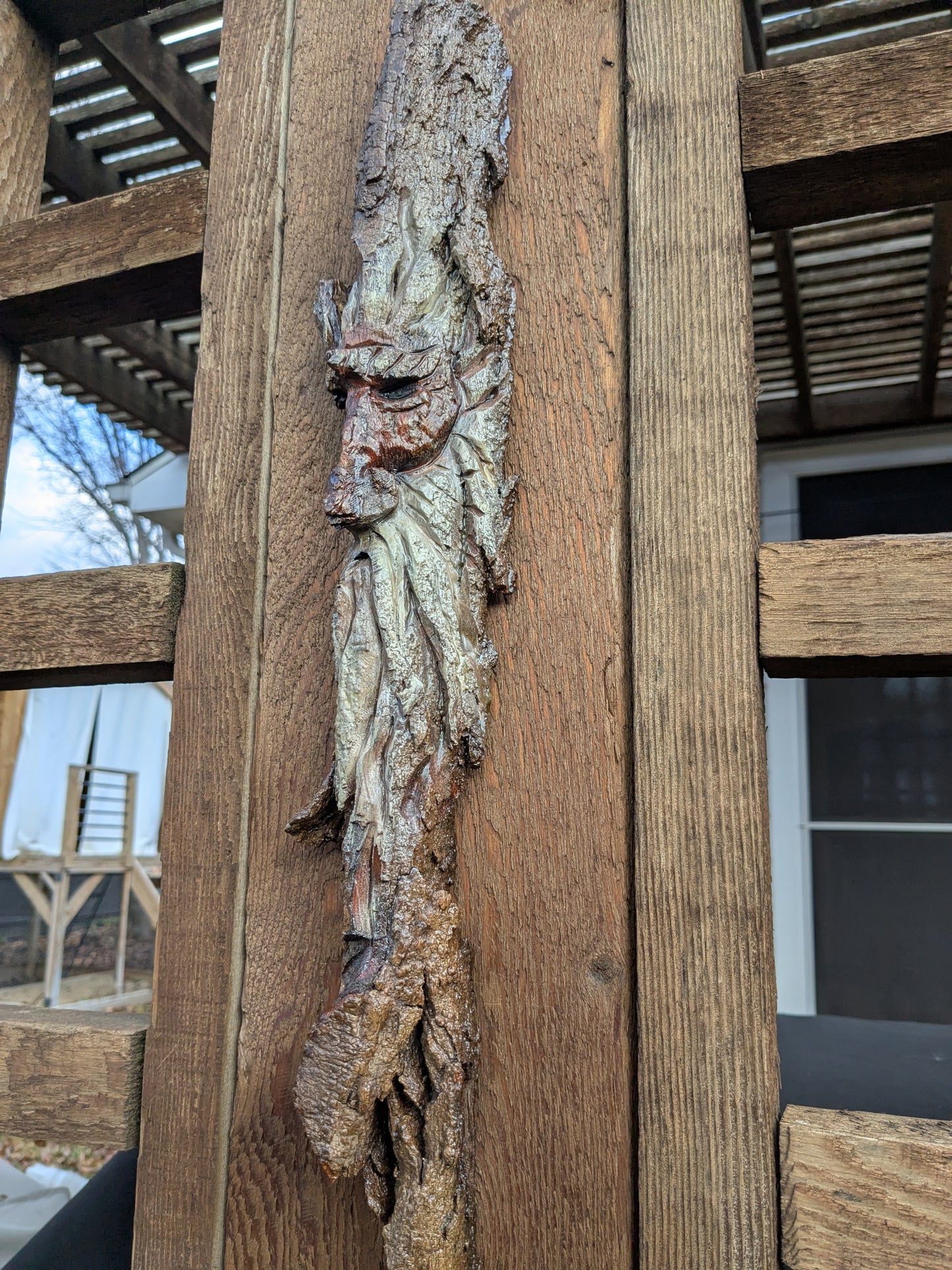 Hand Carved Tree Spirit in Natural Bark - "Winnow"