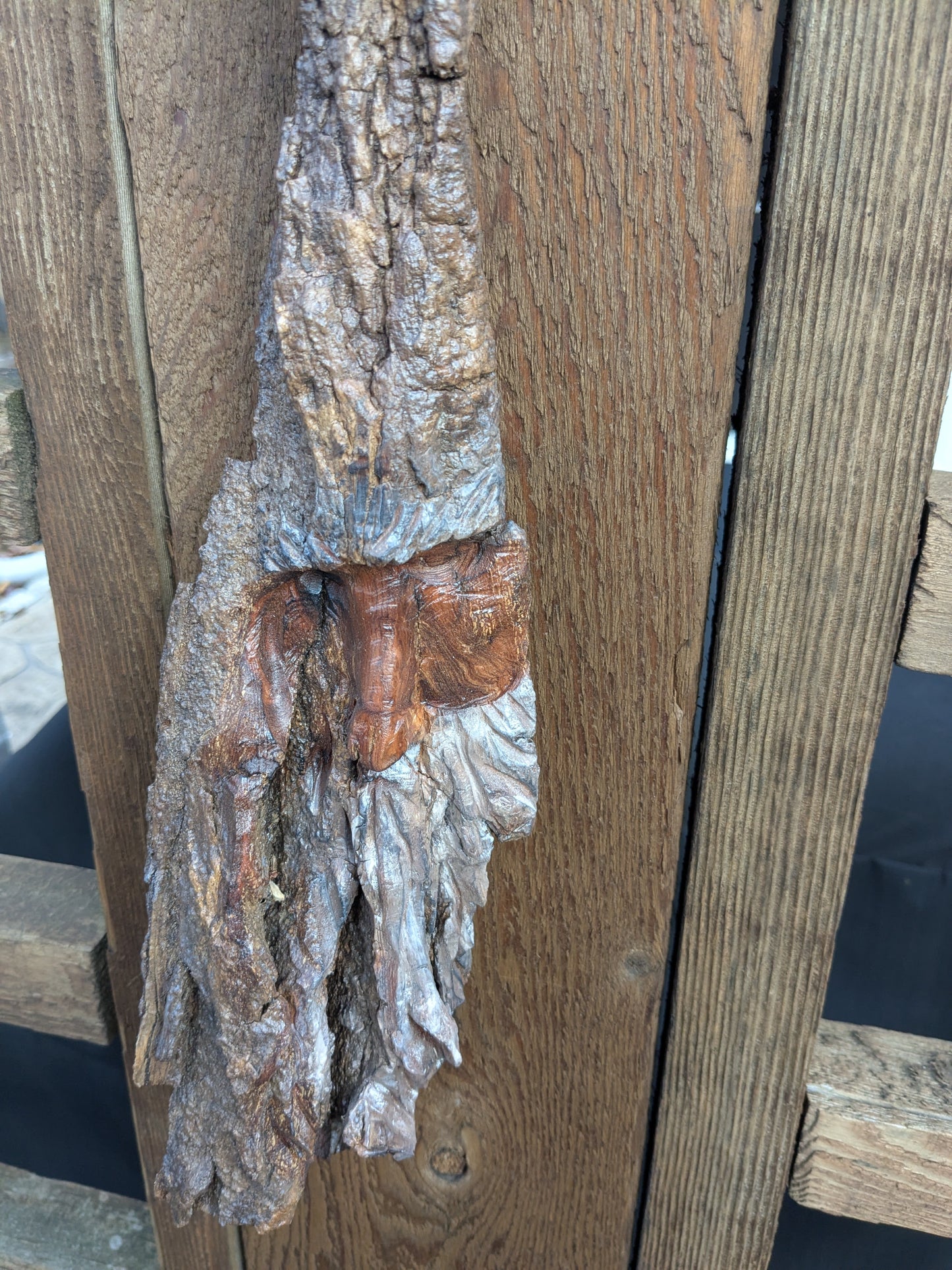 Hand Carved Tree Spirit in Natural Bark - "The Wizard"