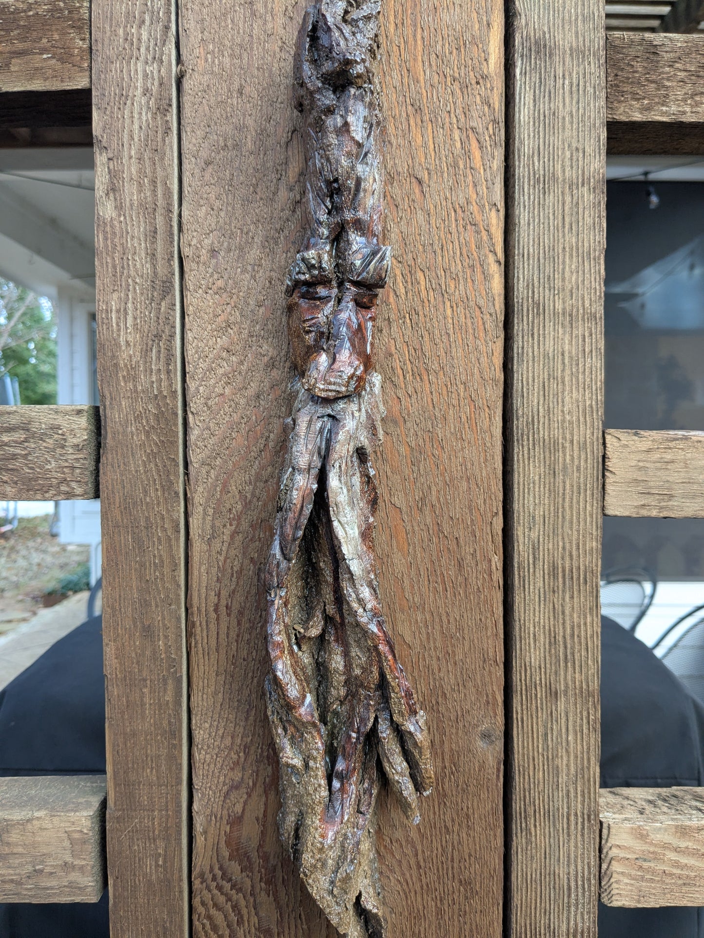 Hand Carved Tree Spirit in Natural Bark - "Wisp"