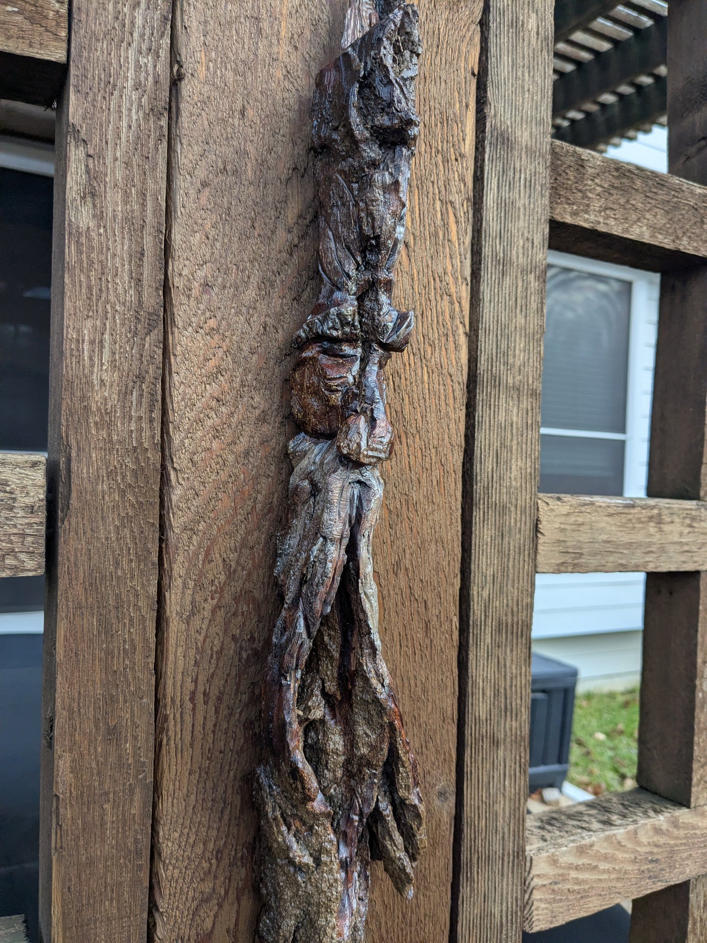 Hand Carved Tree Spirit in Natural Bark - "Wisp"