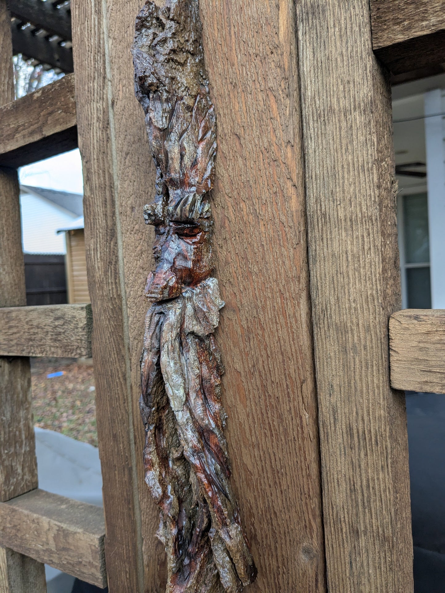 Hand Carved Tree Spirit in Natural Bark - "Wisp"