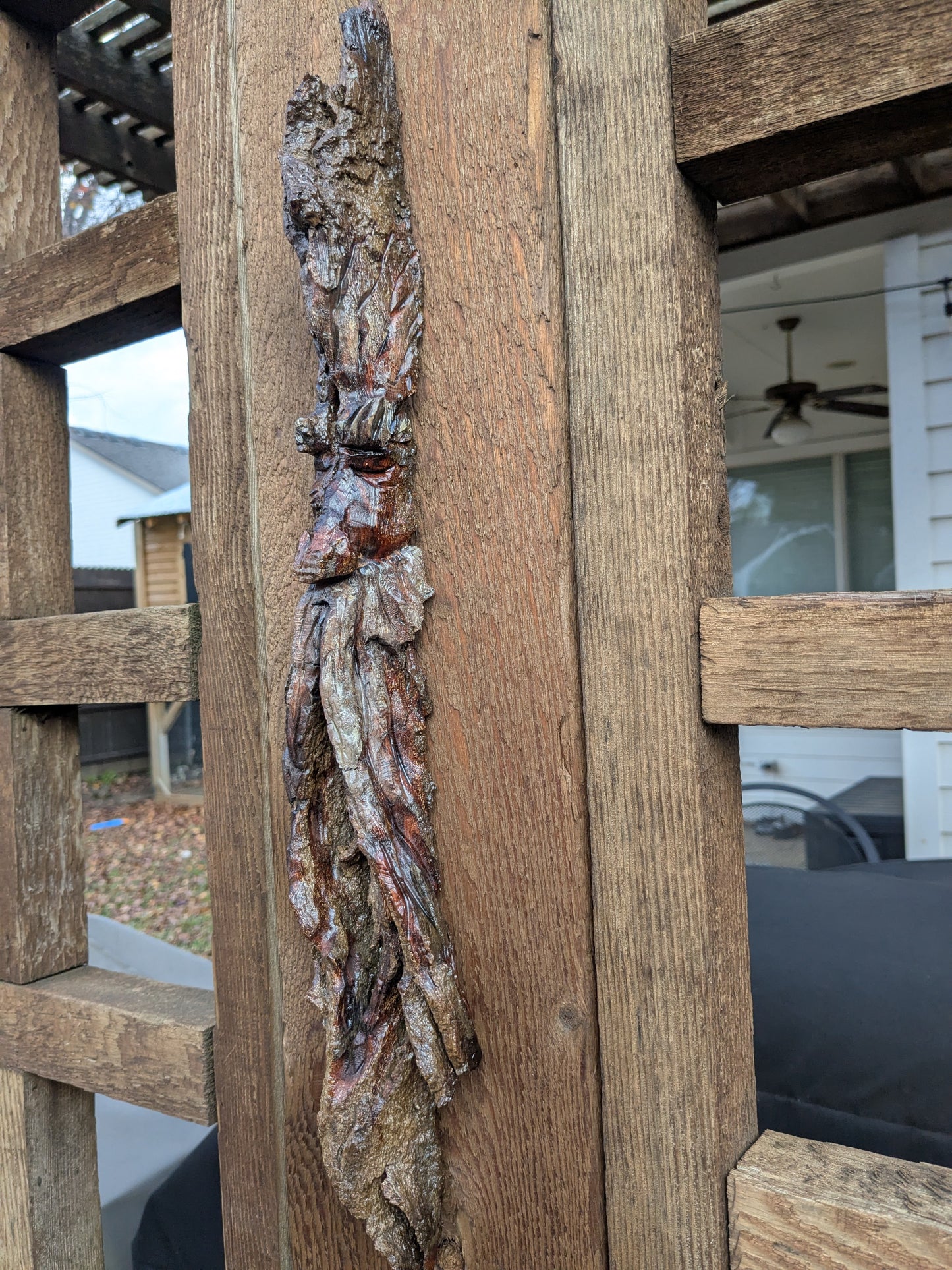 Hand Carved Tree Spirit in Natural Bark - "Wisp"