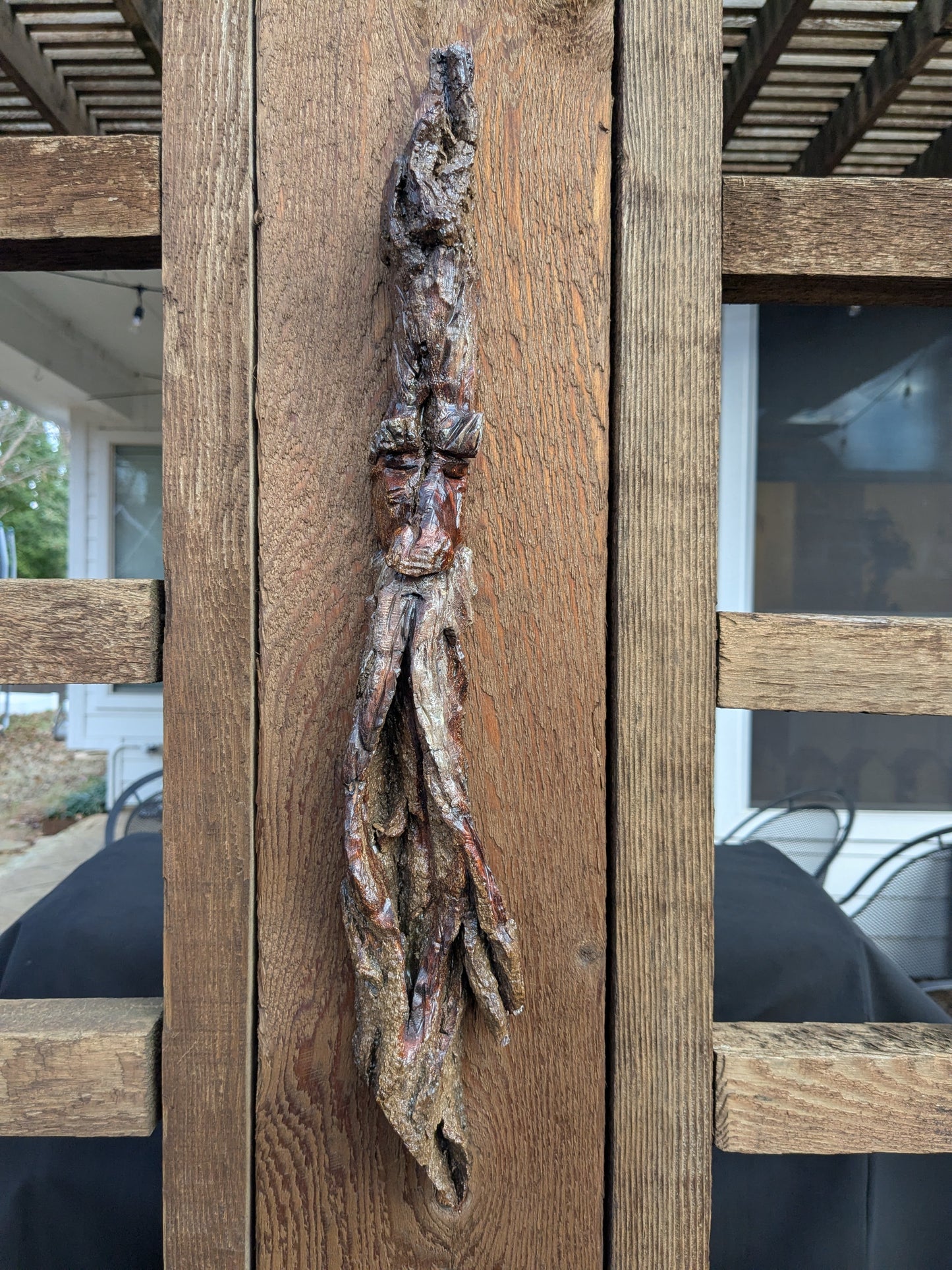 Hand Carved Tree Spirit in Natural Bark - "Wisp"