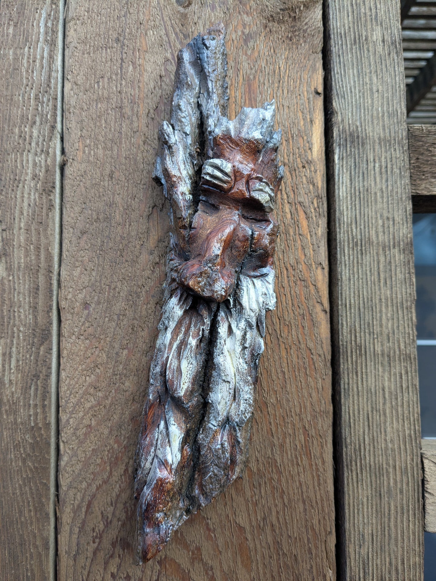 Hand Carved Tree Spirit in Natural Bark - "Restful"