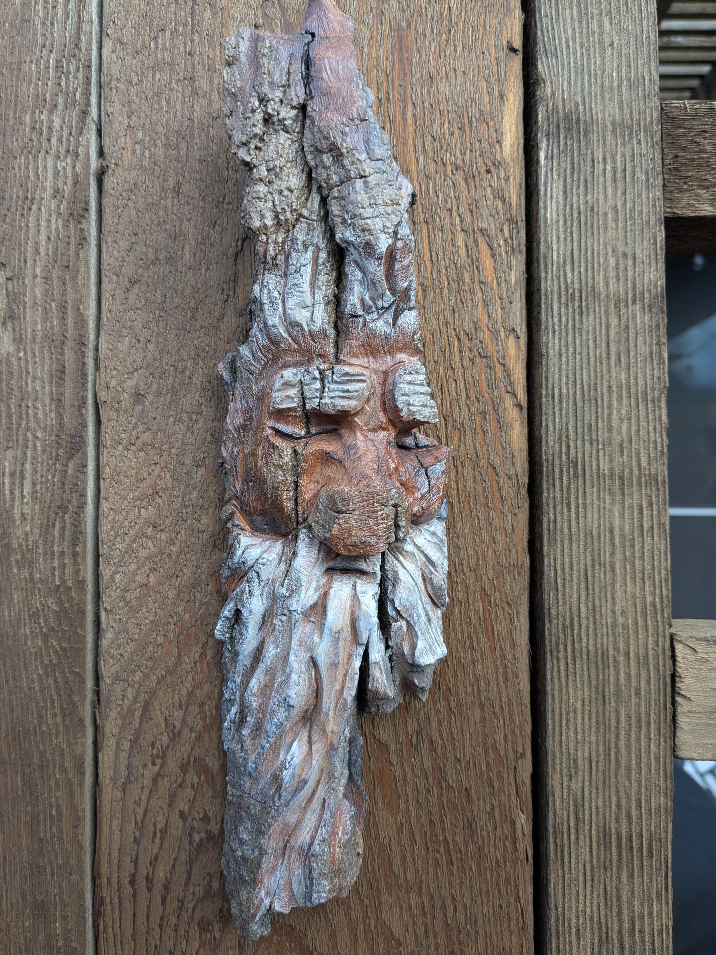 Hand Carved Tree Spirit in Natural Bark - "Elder"