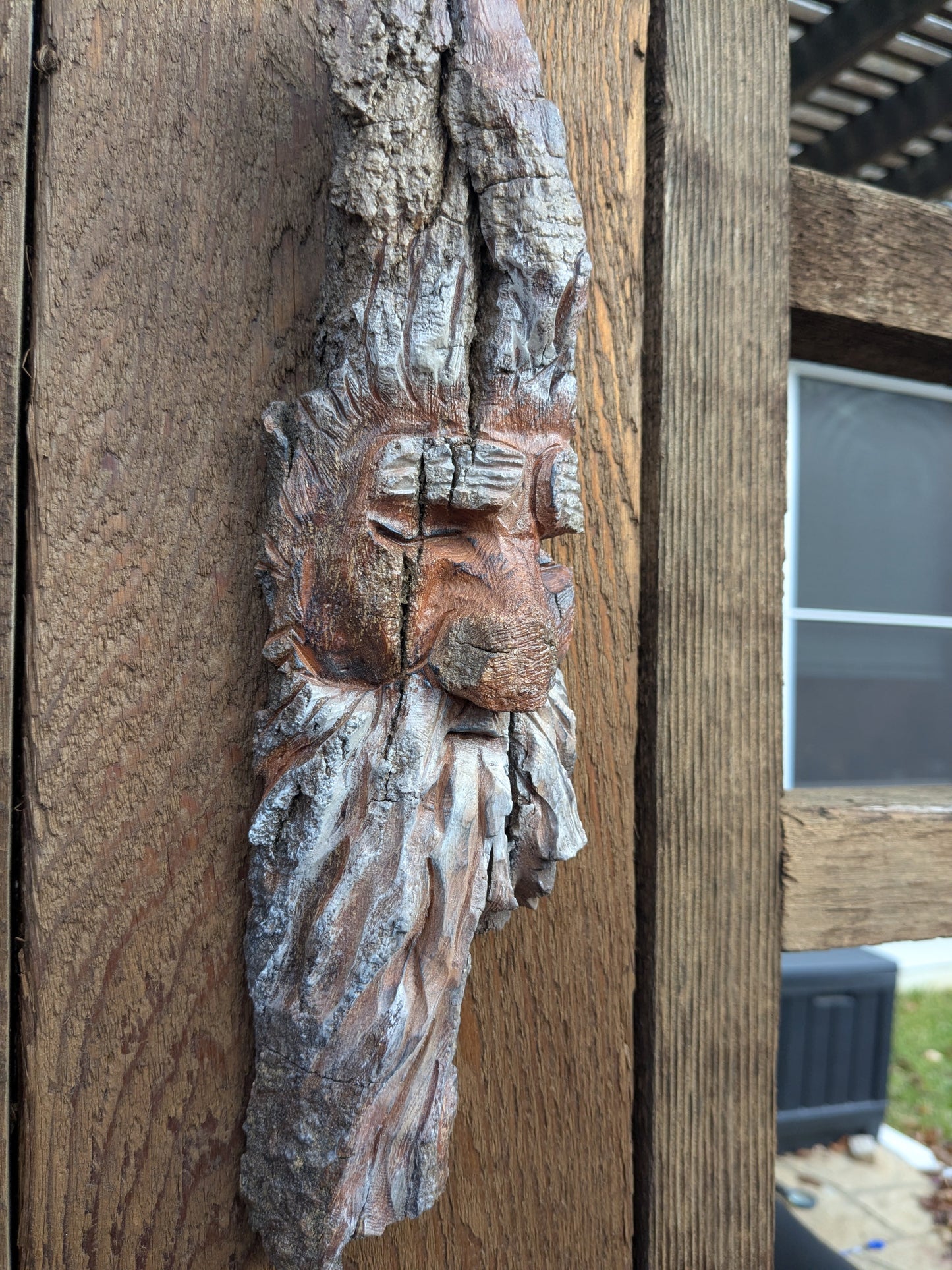 Hand Carved Tree Spirit in Natural Bark - "Elder"