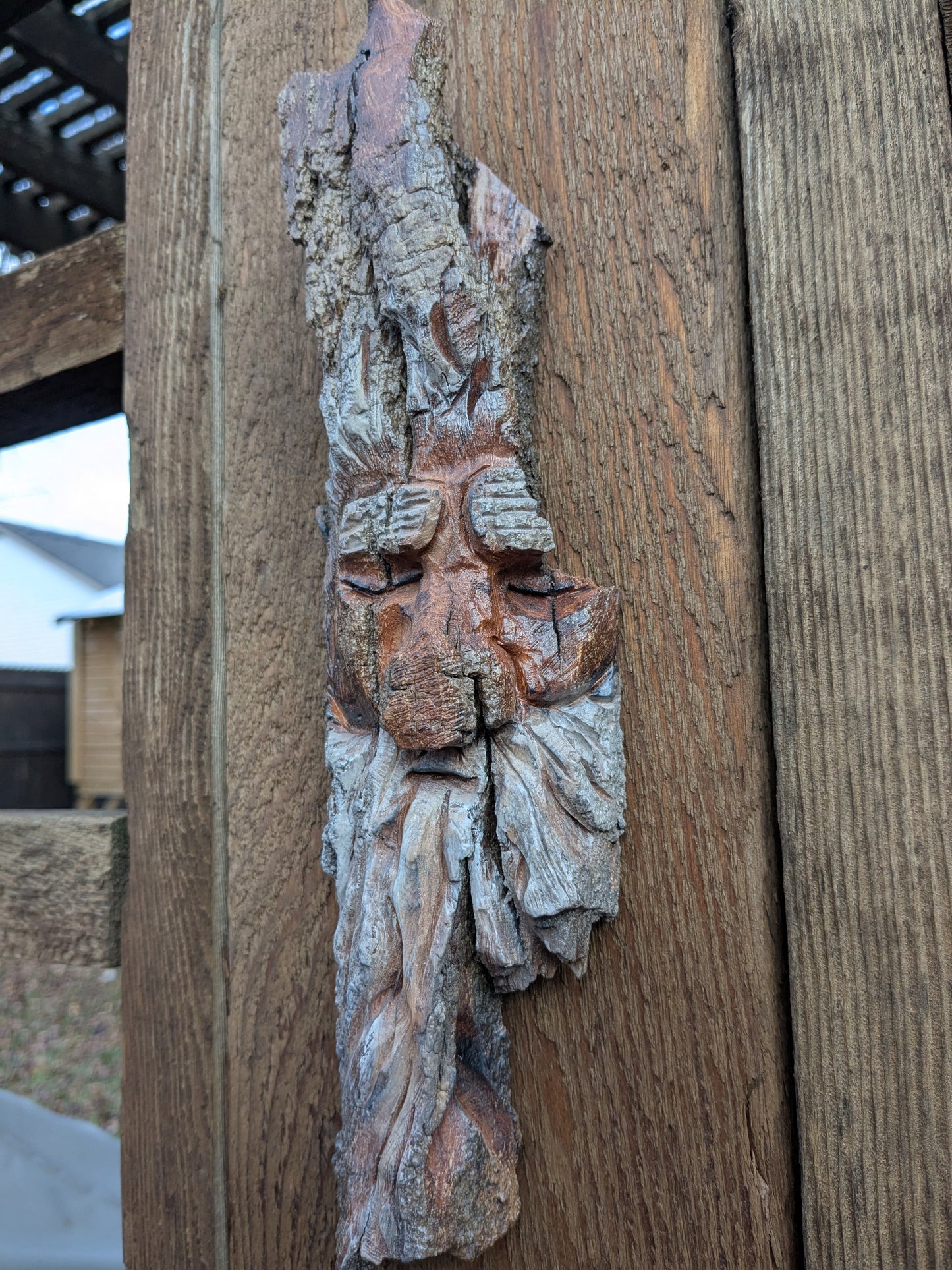 Hand Carved Tree Spirit in Natural Bark - "Elder"